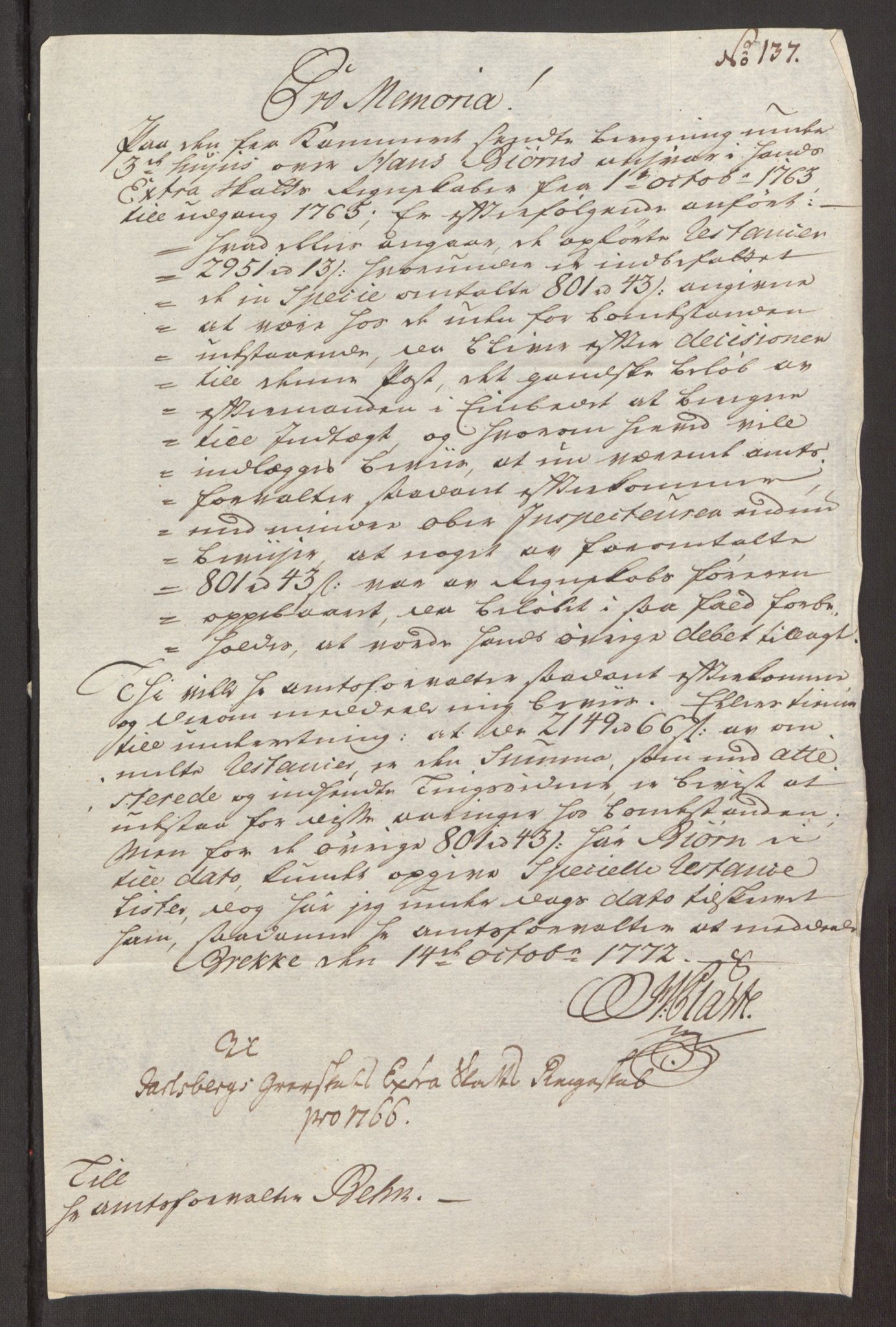 Rentekammeret inntil 1814, Reviderte regnskaper, Fogderegnskap, AV/RA-EA-4092/R32/L1960: Ekstraskatten Jarlsberg grevskap, 1762-1772, p. 112