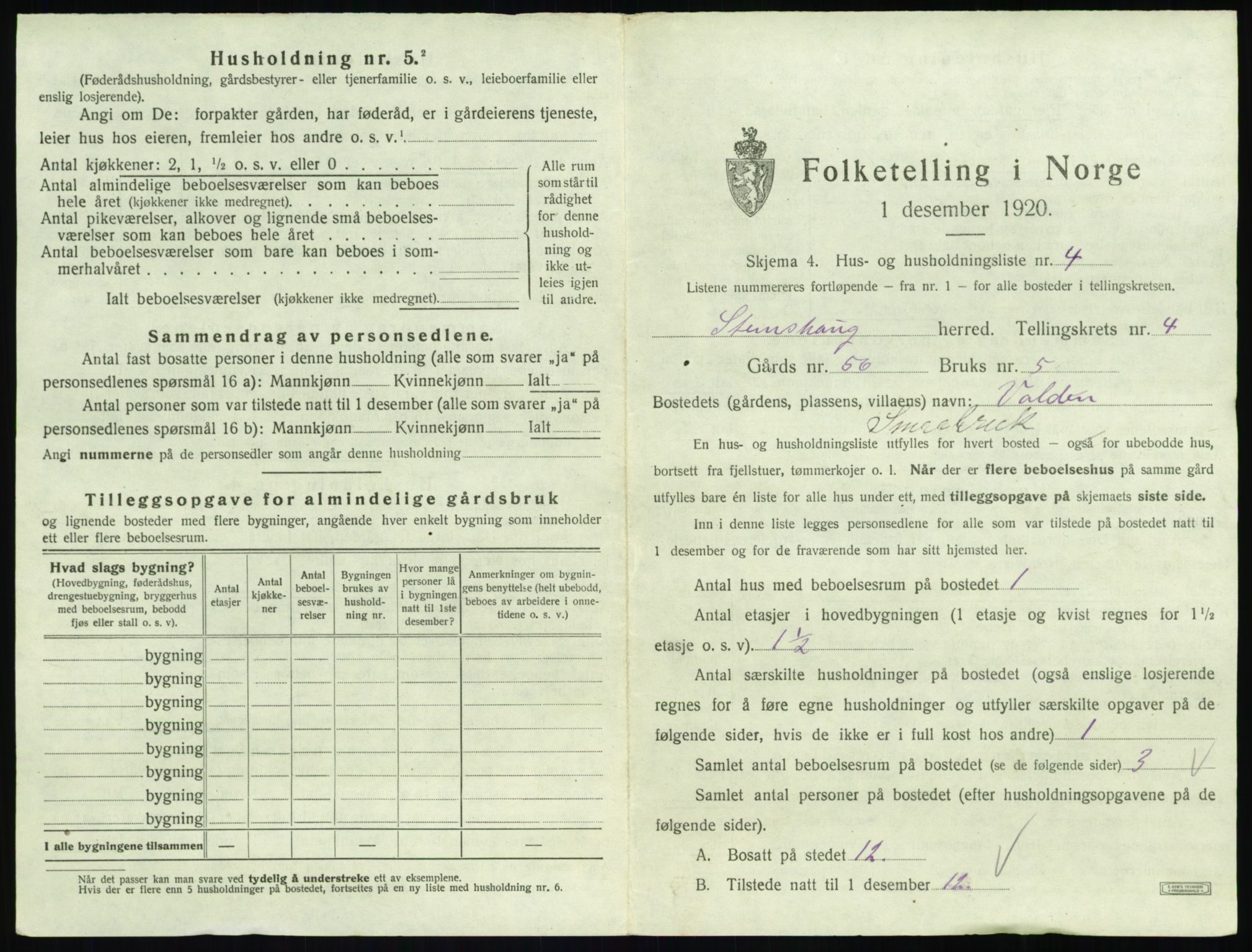 SAT, 1920 census for Stemshaug, 1920, p. 244