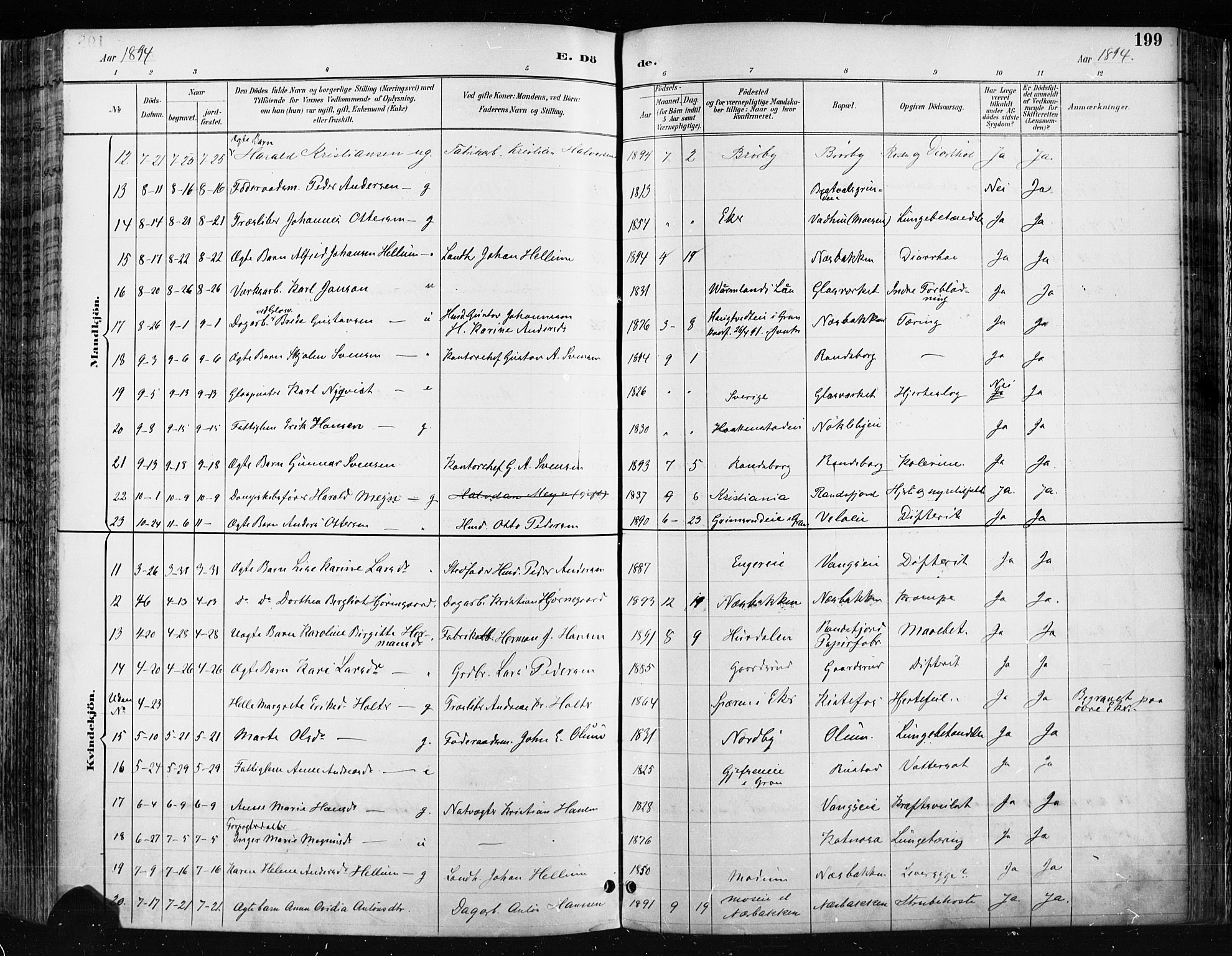 Jevnaker prestekontor, SAH/PREST-116/H/Ha/Haa/L0009: Parish register (official) no. 9, 1891-1901, p. 199