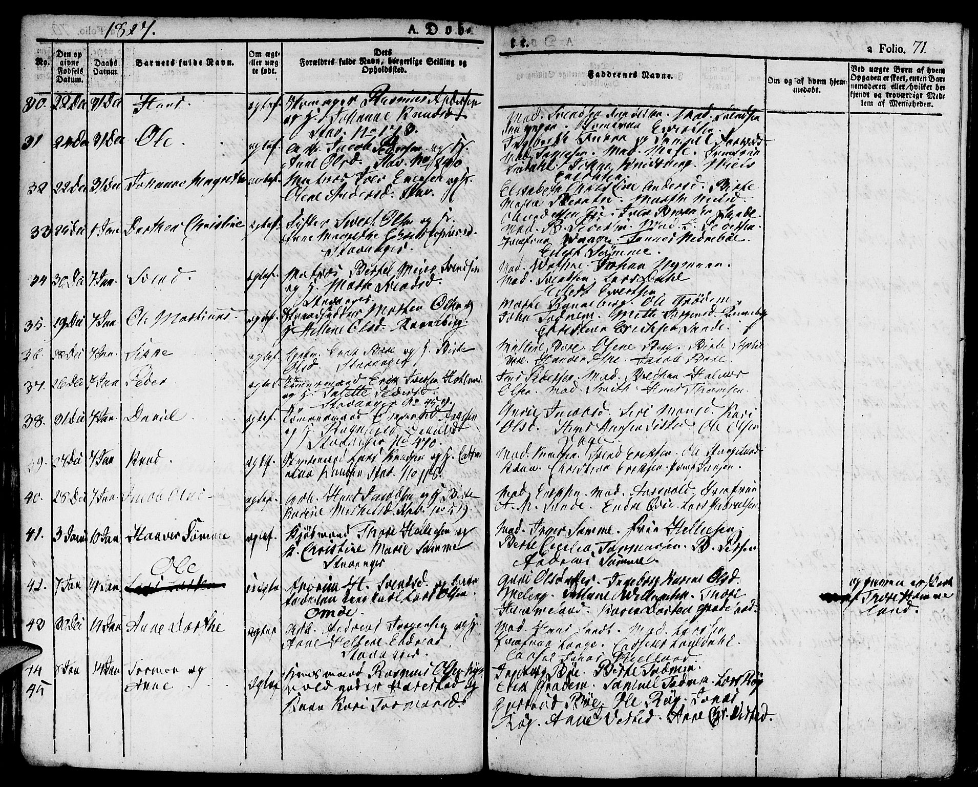 Domkirken sokneprestkontor, AV/SAST-A-101812/001/30/30BA/L0009: Parish register (official) no. A 9, 1821-1832, p. 71