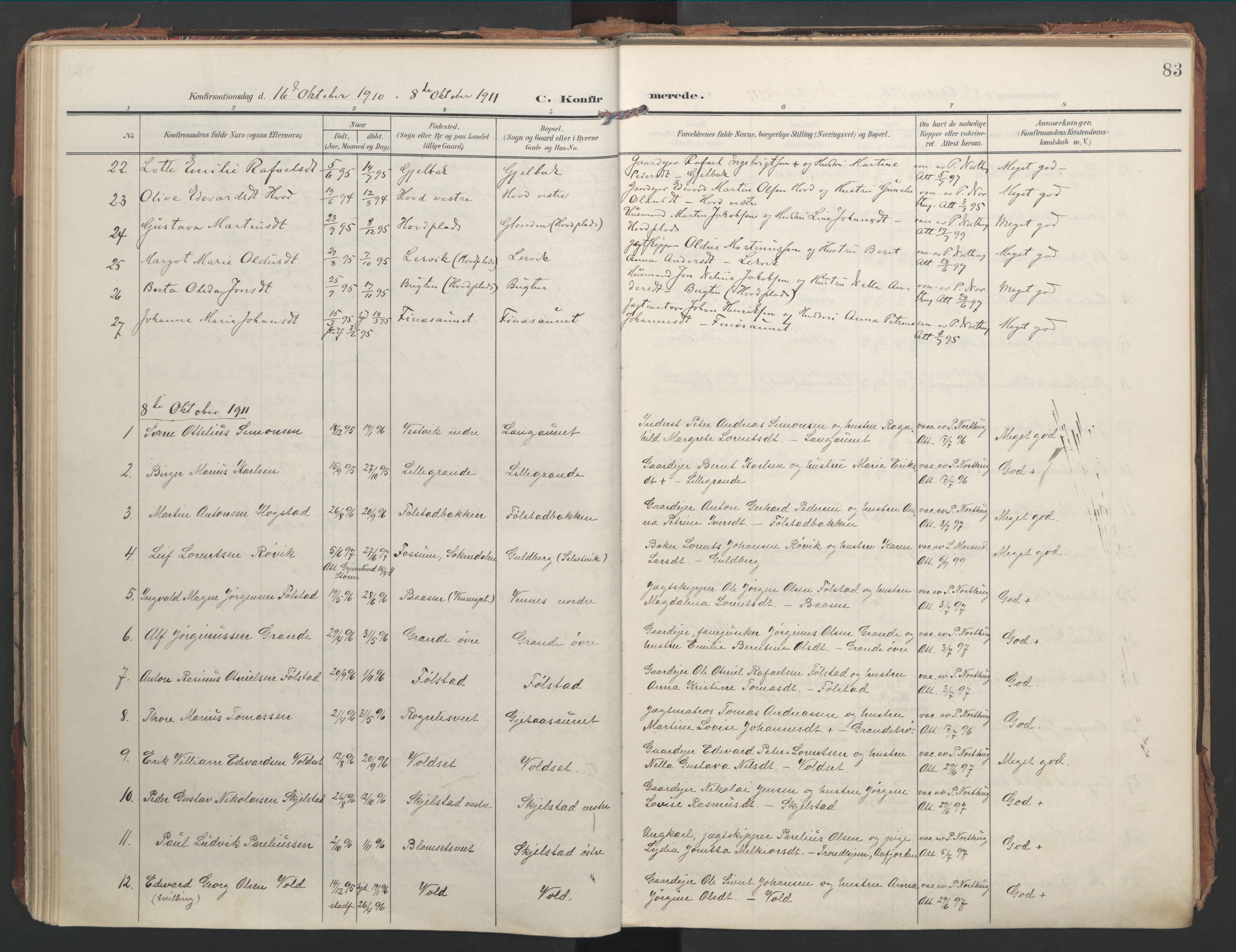 Ministerialprotokoller, klokkerbøker og fødselsregistre - Nord-Trøndelag, SAT/A-1458/744/L0421: Parish register (official) no. 744A05, 1905-1930, p. 83