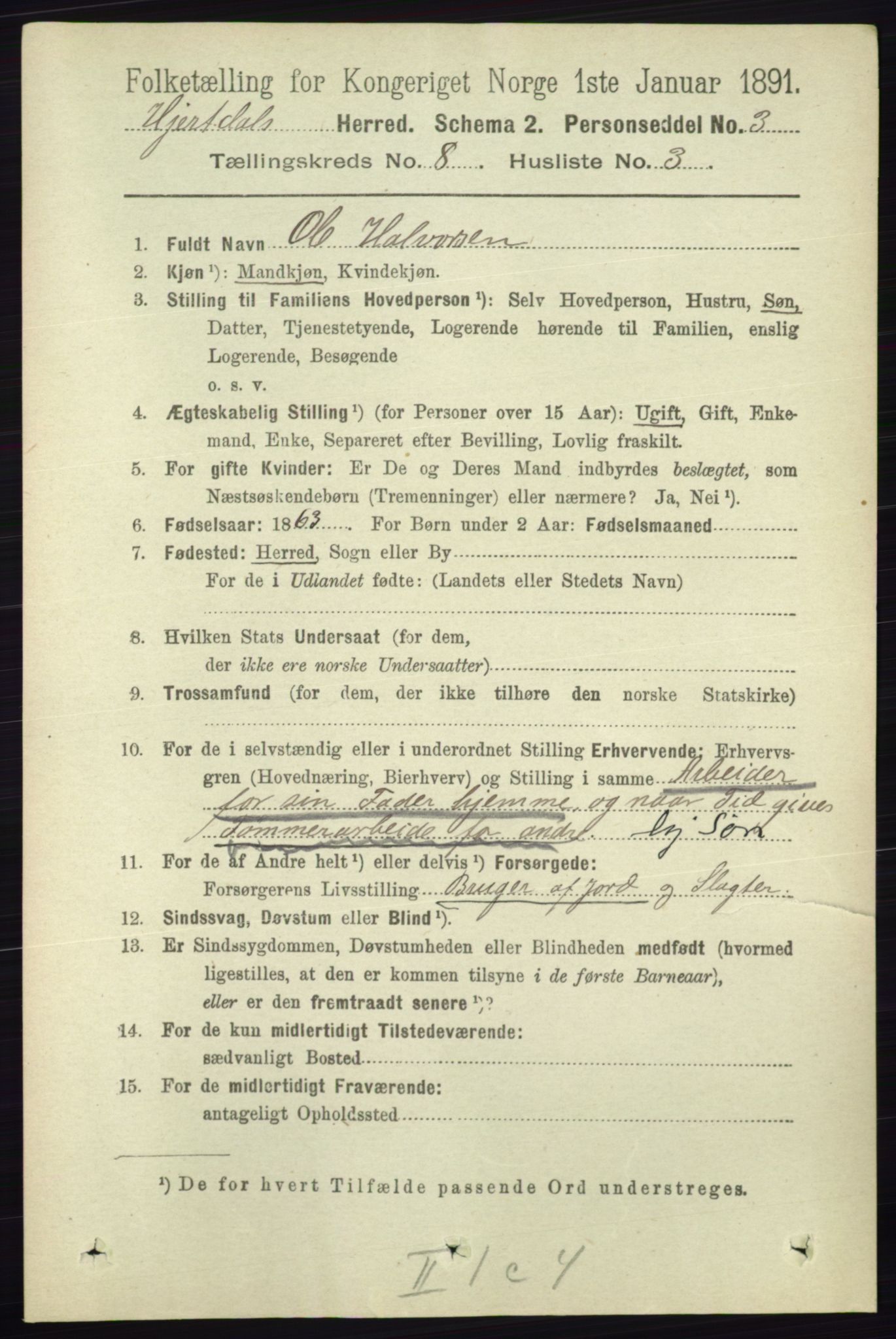 RA, 1891 census for 0827 Hjartdal, 1891, p. 2819