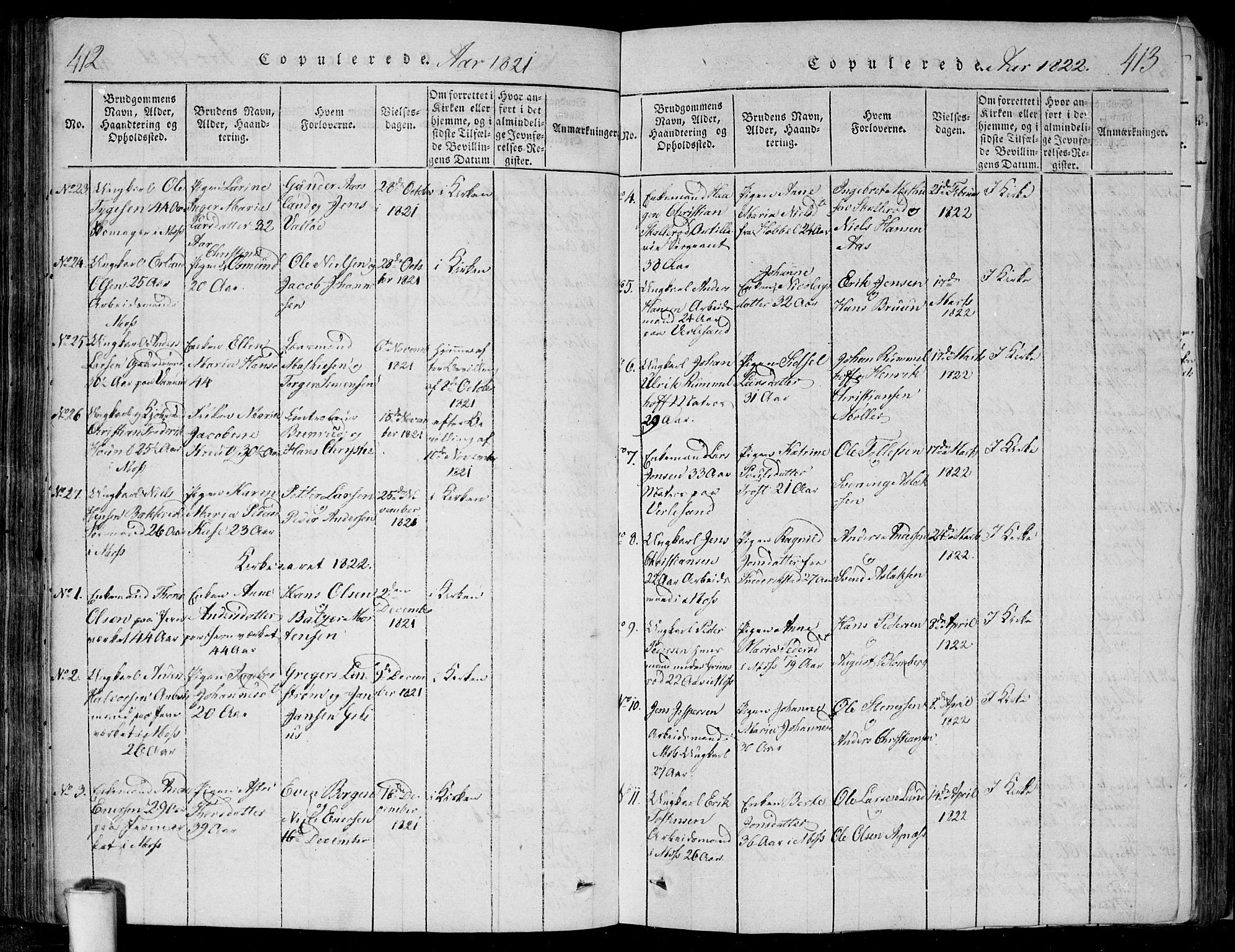 Moss prestekontor Kirkebøker, SAO/A-2003/F/Fa/L0005: Parish register (official) no. I 5, 1814-1828, p. 412-413