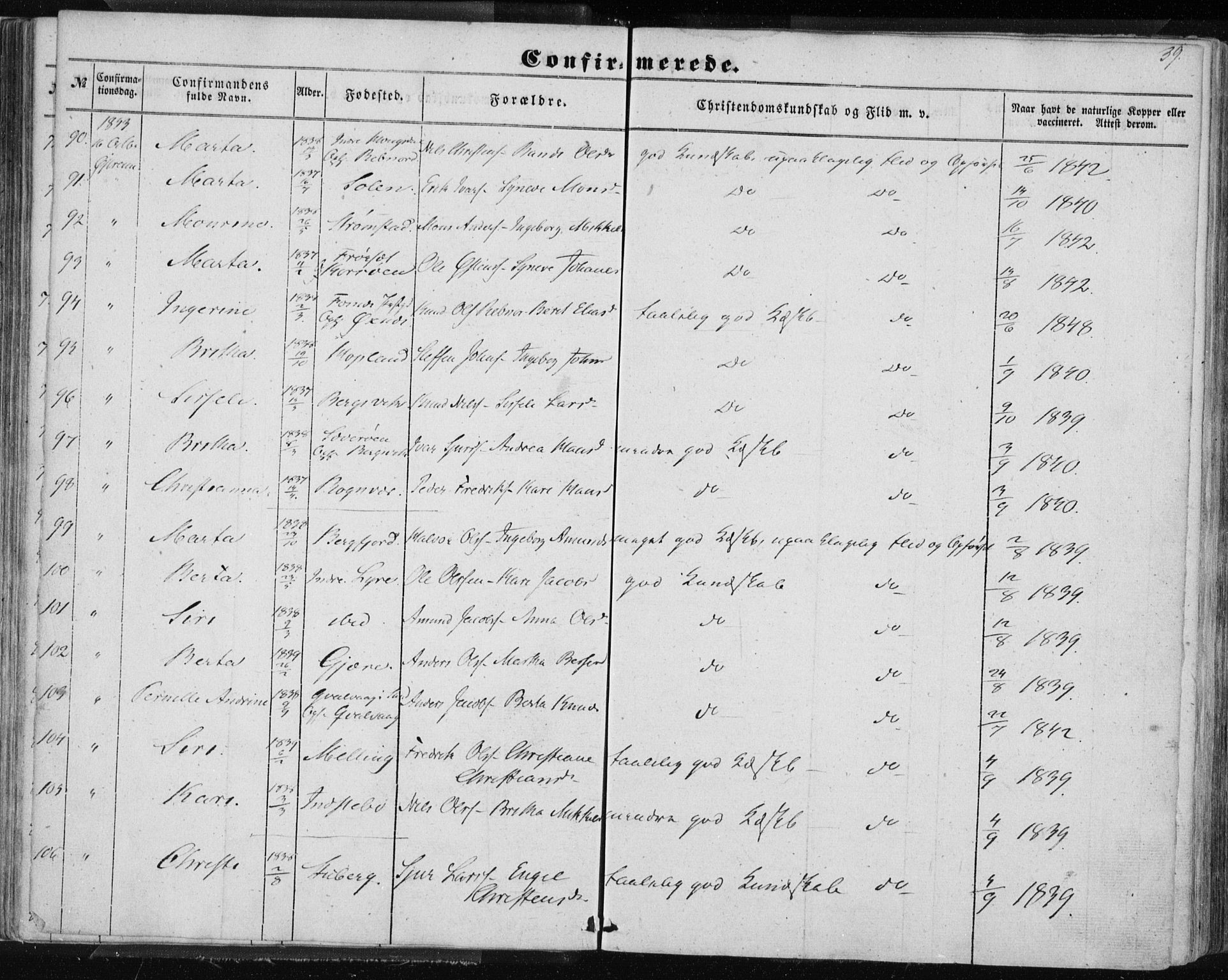 Lindås Sokneprestembete, AV/SAB-A-76701/H/Haa/Haaa/L0013: Parish register (official) no. A 13, 1848-1862, p. 39