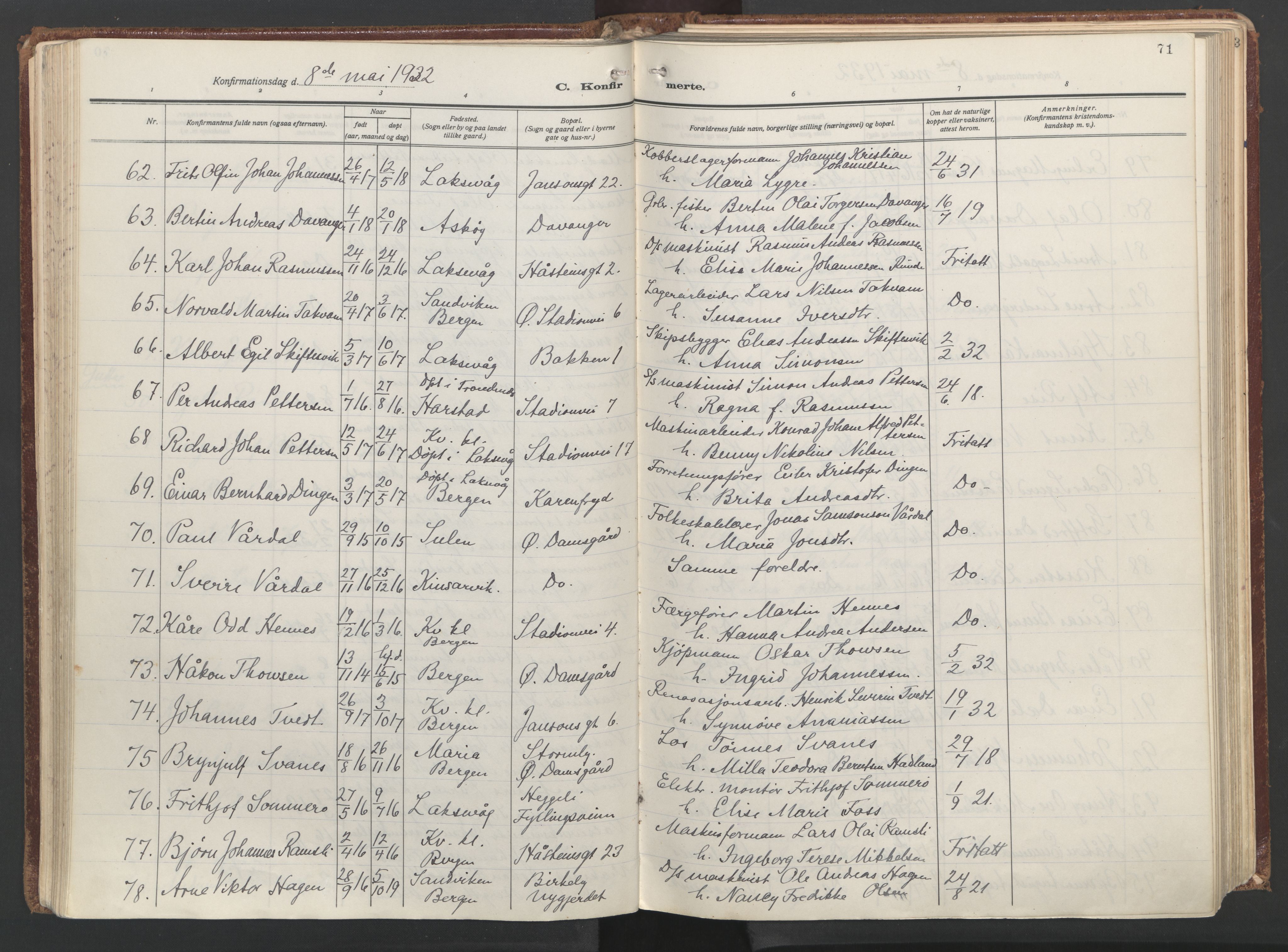 Laksevåg Sokneprestembete, AV/SAB-A-76501/H/Ha/Haa/Haac/L0001: Parish register (official) no. C 1, 1925-1944, p. 71