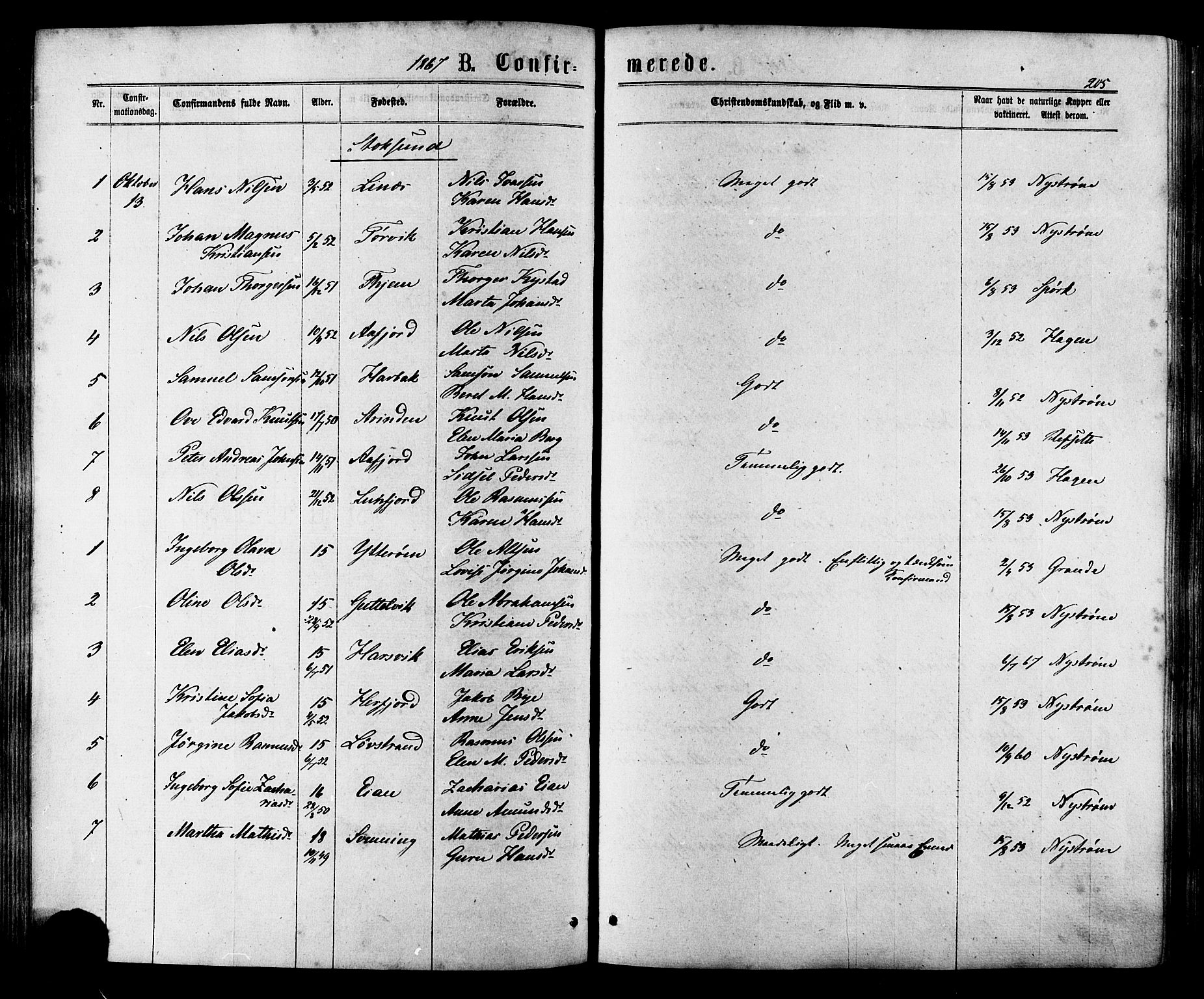 Ministerialprotokoller, klokkerbøker og fødselsregistre - Sør-Trøndelag, AV/SAT-A-1456/657/L0706: Parish register (official) no. 657A07, 1867-1878, p. 205