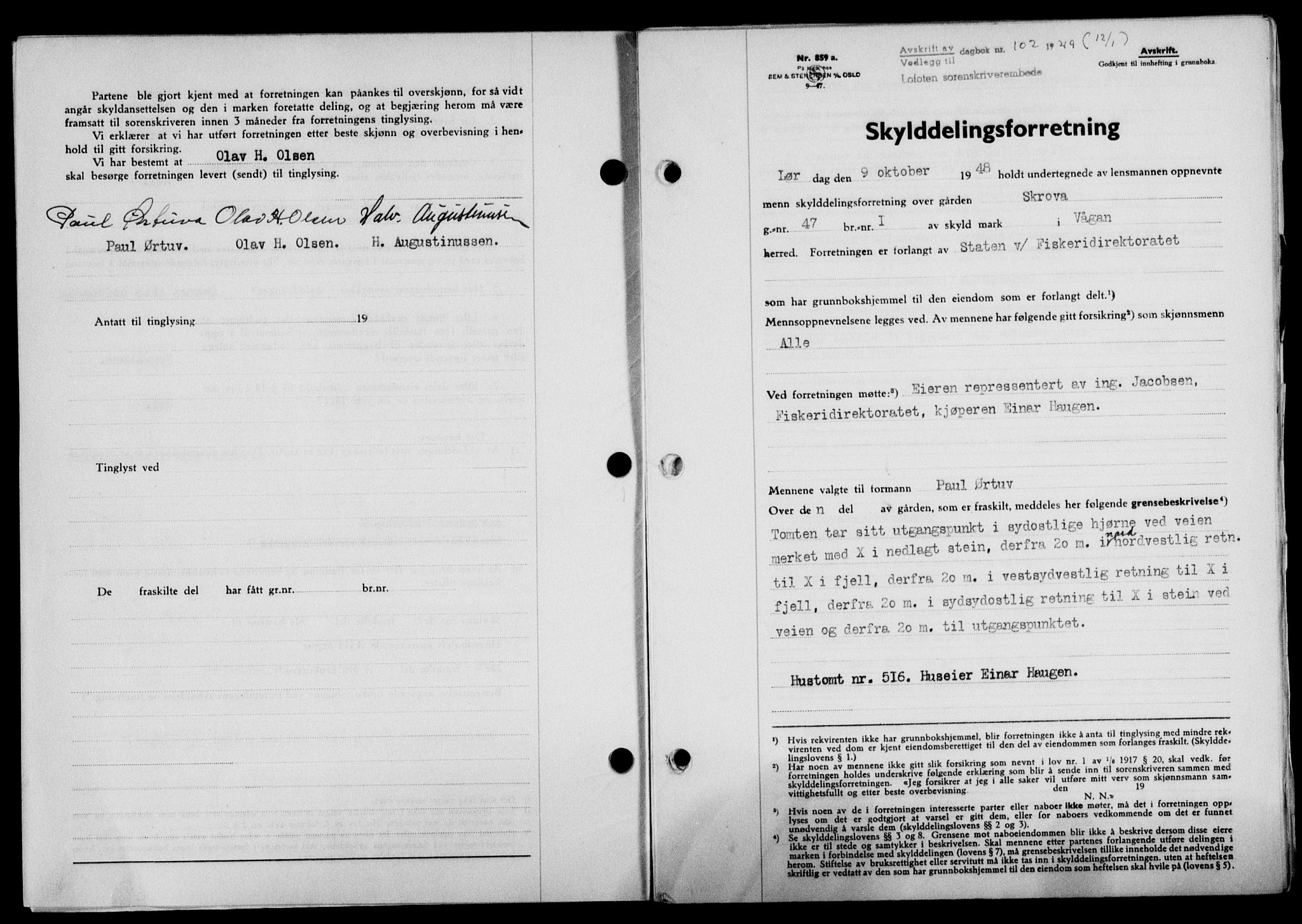 Lofoten sorenskriveri, SAT/A-0017/1/2/2C/L0020a: Mortgage book no. 20a, 1948-1949, Diary no: : 102/1949