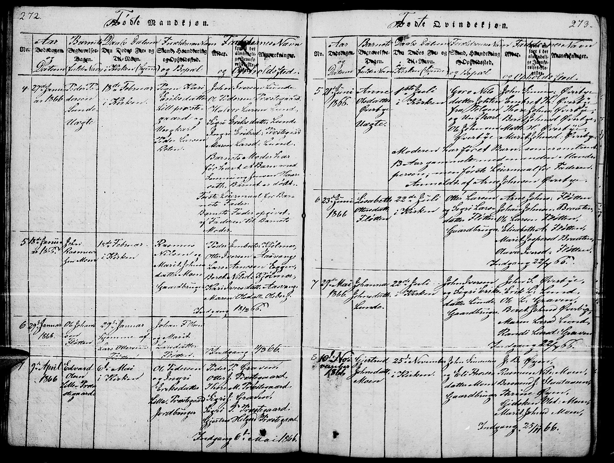Tynset prestekontor, SAH/PREST-058/H/Ha/Hab/L0004: Parish register (copy) no. 4, 1814-1879, p. 272-273