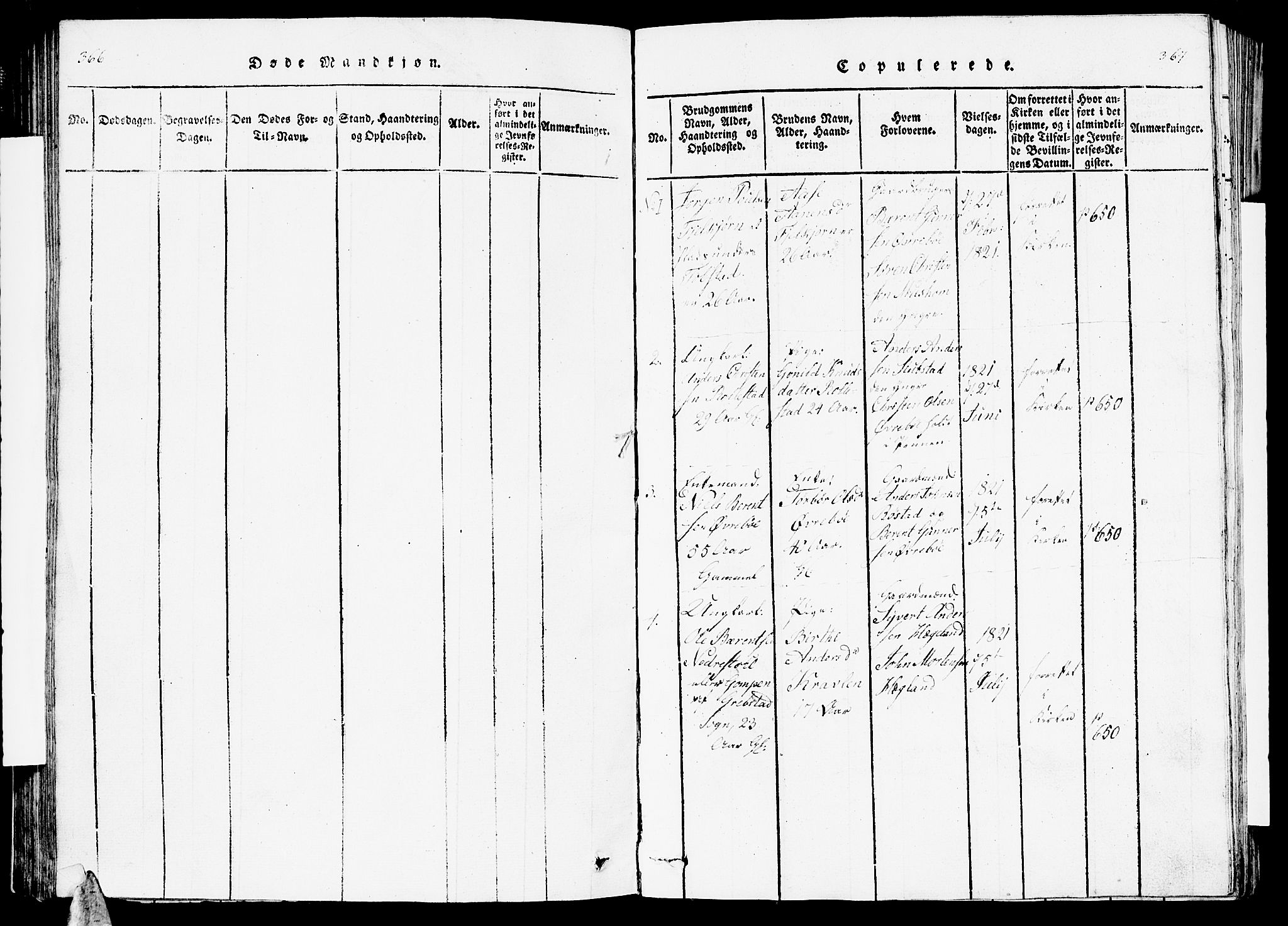 Vennesla sokneprestkontor, SAK/1111-0045/Fb/Fbc/L0001: Parish register (copy) no. B 1, 1820-1834, p. 366-367