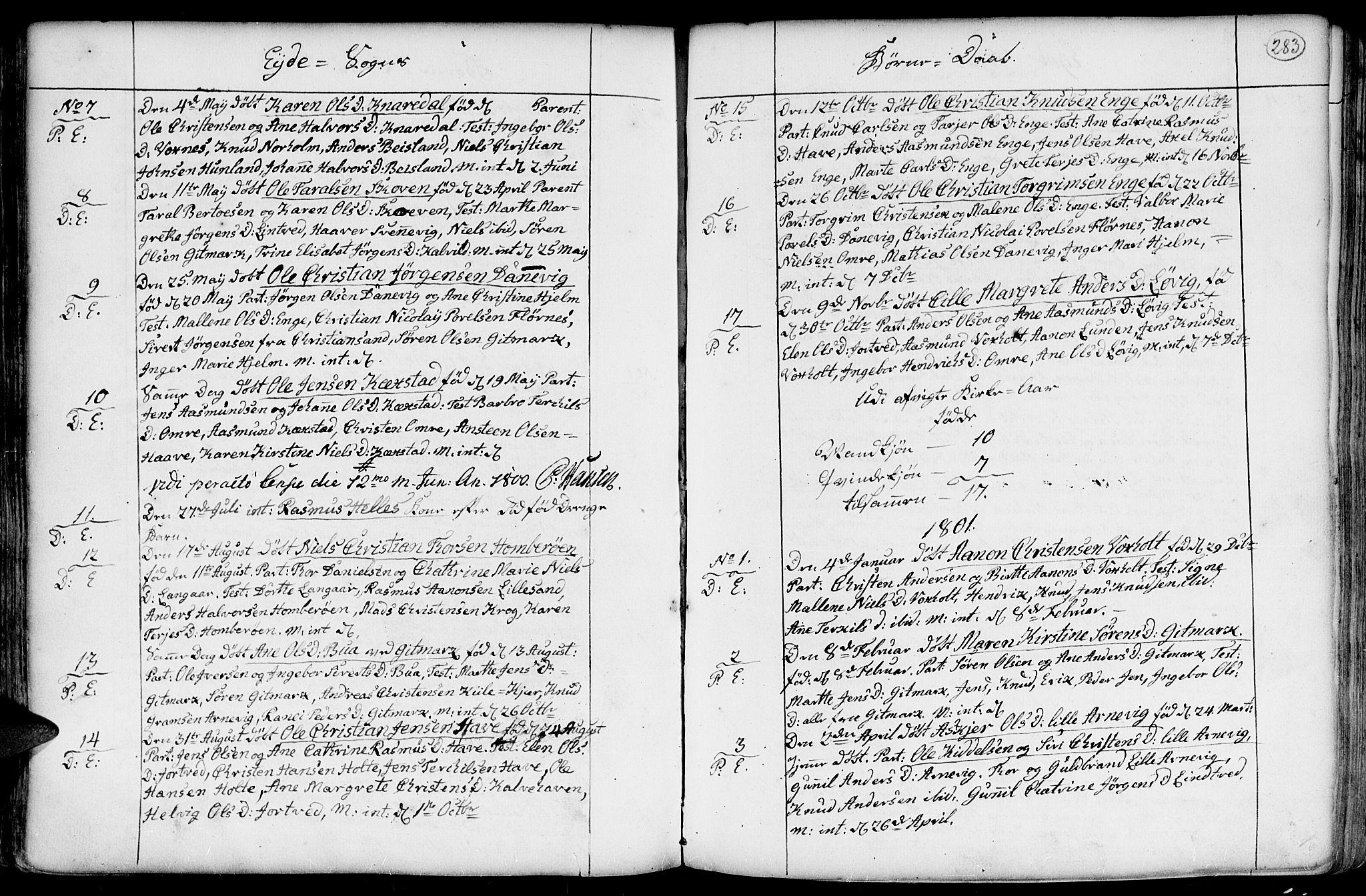 Hommedal sokneprestkontor, SAK/1111-0023/F/Fa/Fab/L0002: Parish register (official) no. A 2 /2, 1740-1823, p. 283