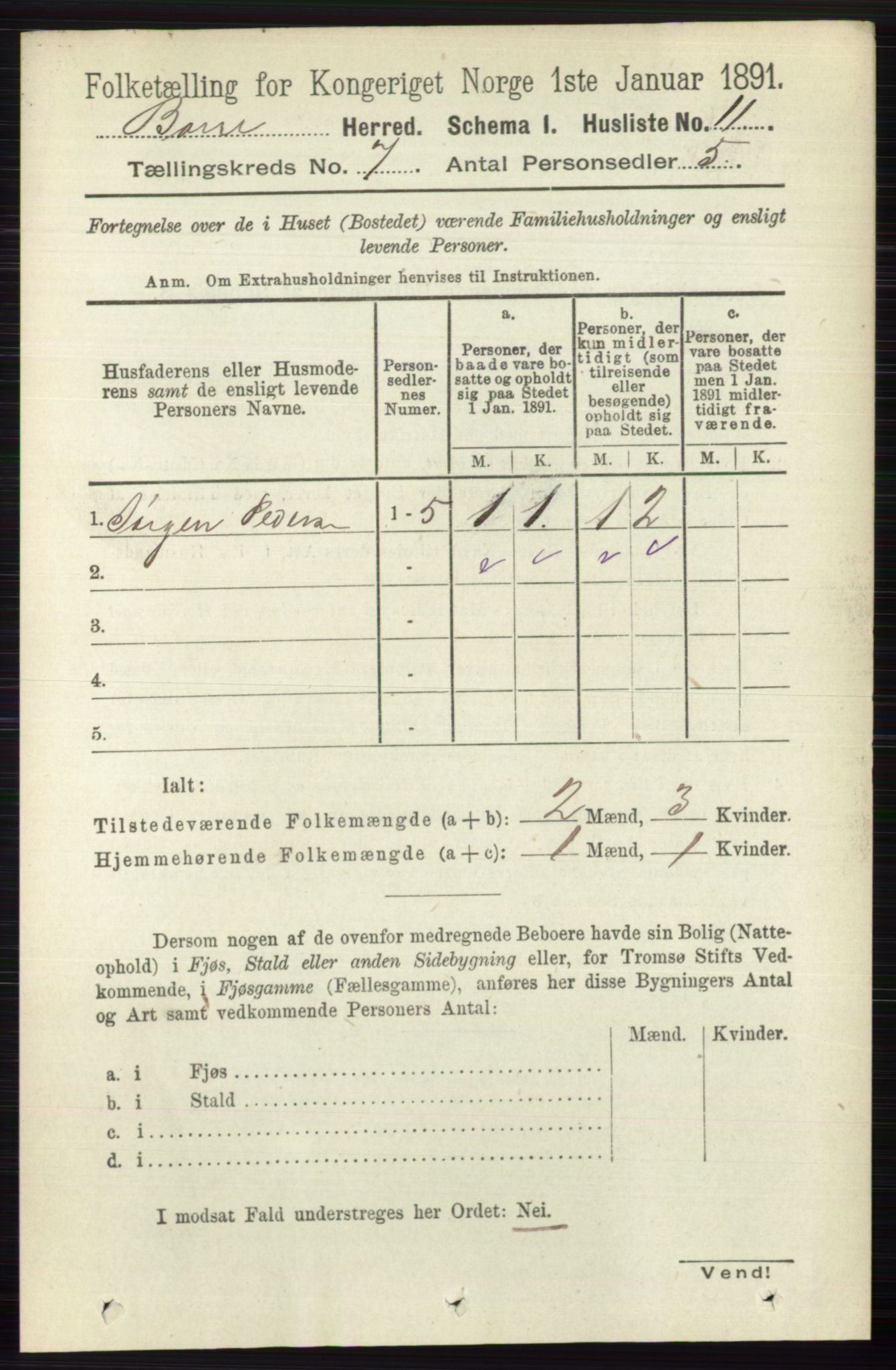 RA, 1891 census for 0717 Borre, 1891, p. 3147