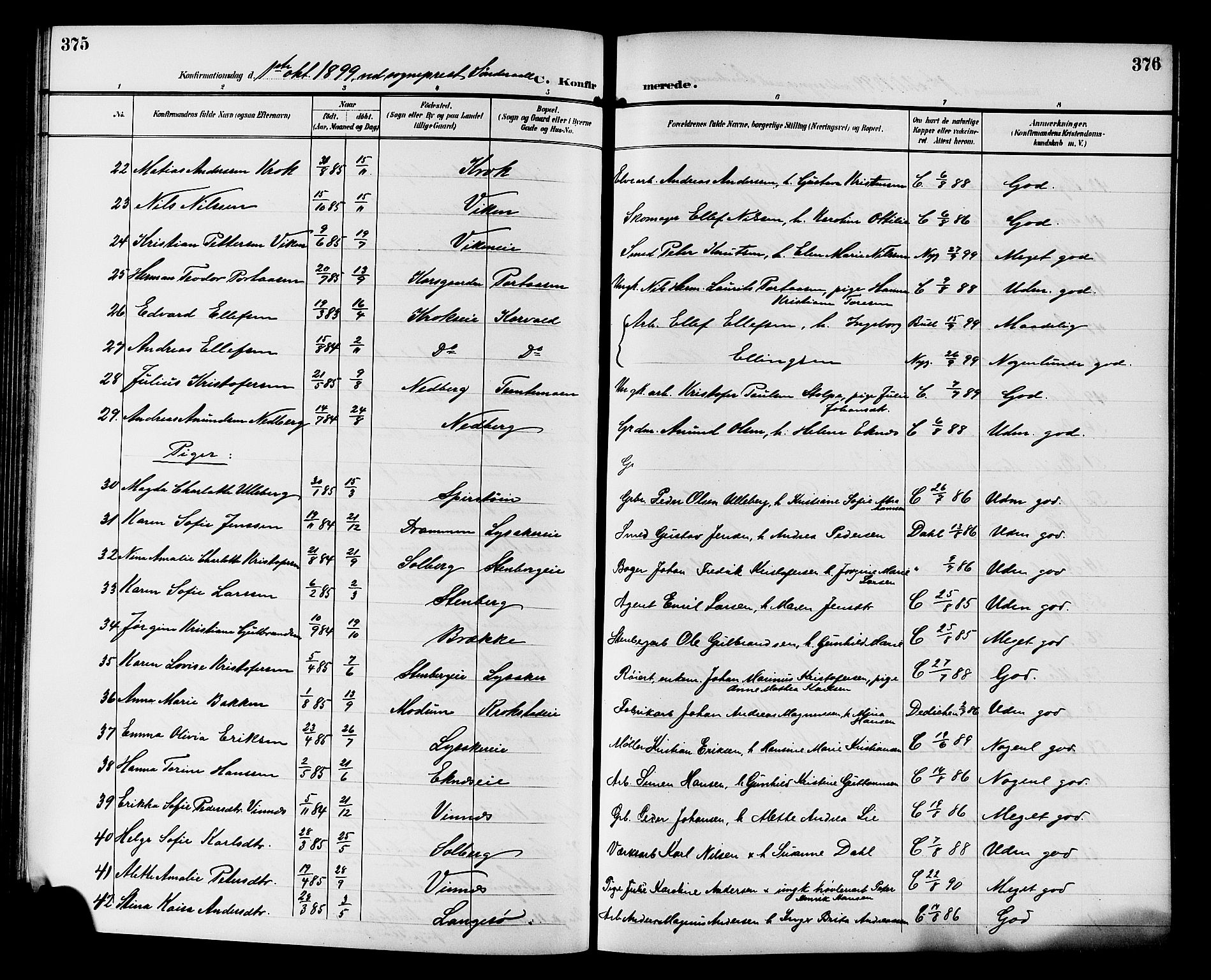 Nedre Eiker kirkebøker, AV/SAKO-A-612/G/Ga/L0003: Parish register (copy) no. 3, 1896-1905, p. 375-376