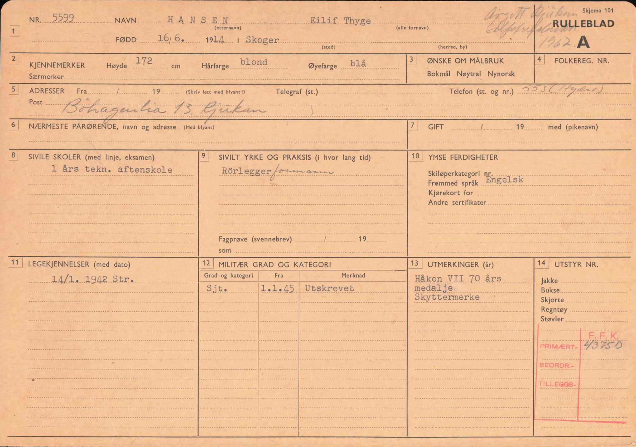 Forsvaret, Forsvarets overkommando/Luftforsvarsstaben, AV/RA-RAFA-4079/P/Pa/L0036: Personellpapirer, 1914, p. 3