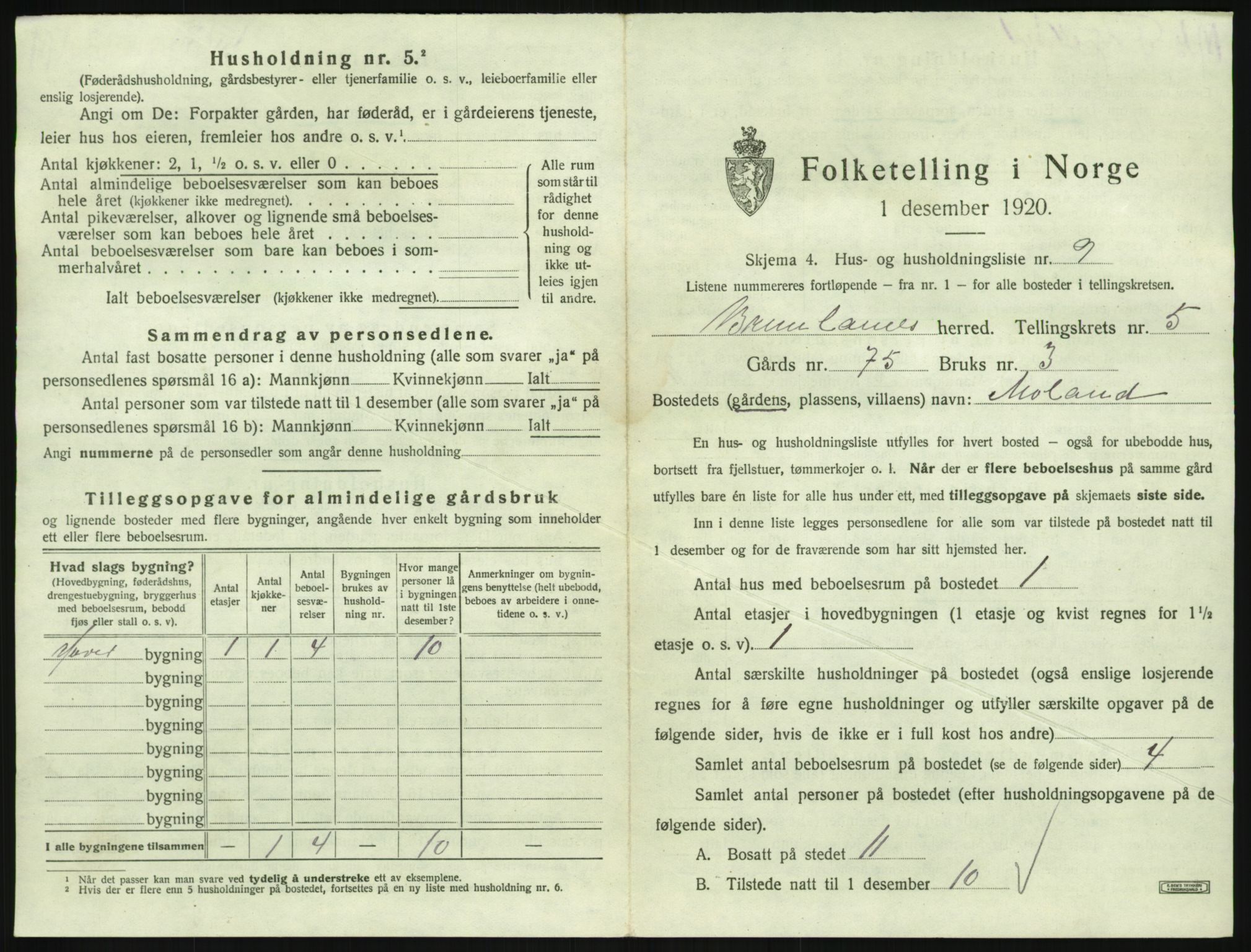 SAKO, 1920 census for Brunlanes, 1920, p. 837