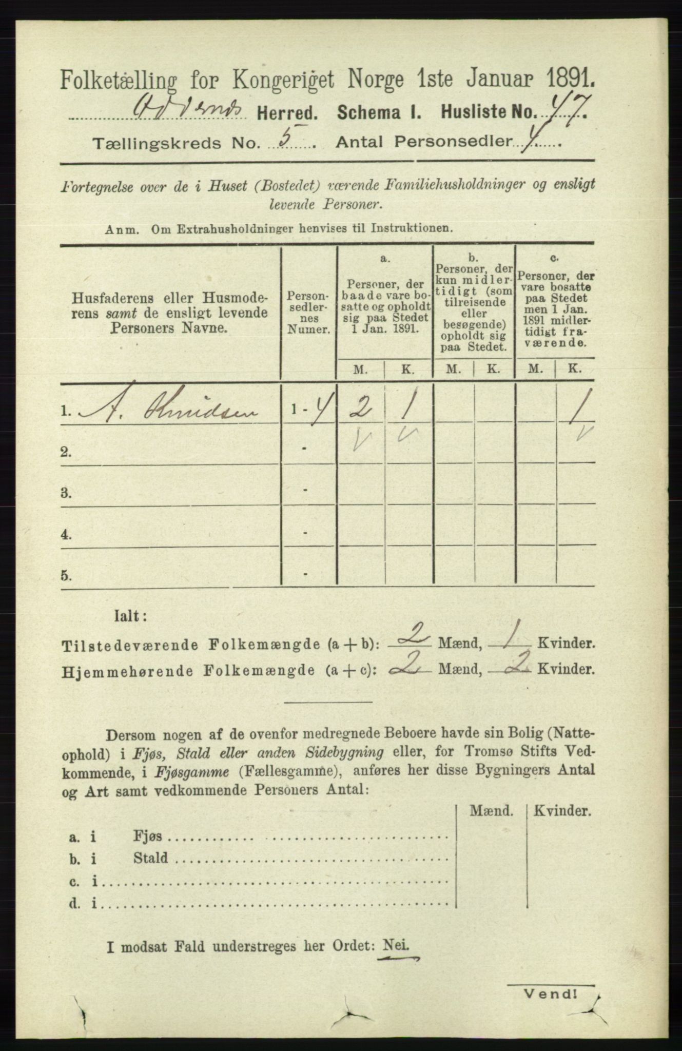 RA, 1891 census for 1012 Oddernes, 1891, p. 1757