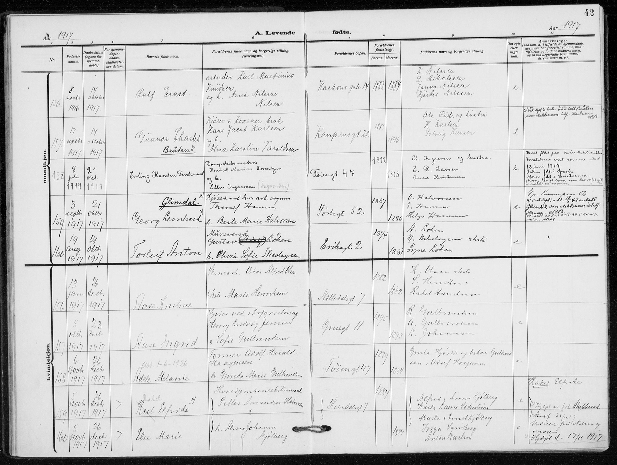Kampen prestekontor Kirkebøker, SAO/A-10853/F/Fa/L0012: Parish register (official) no. I 12, 1916-1921, p. 42