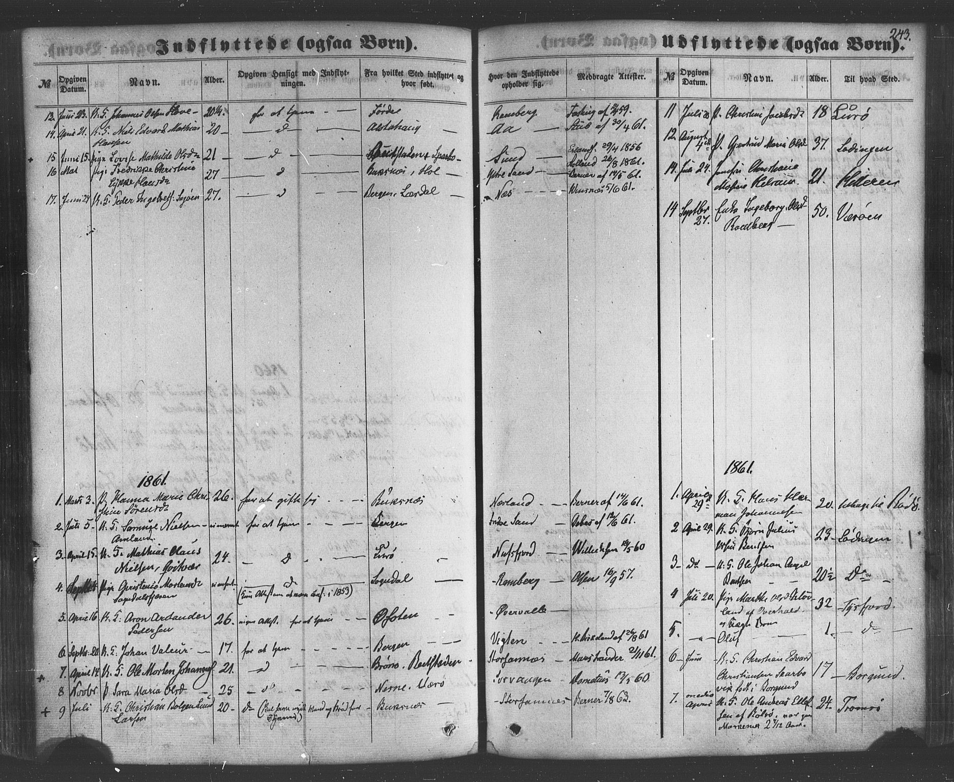 Ministerialprotokoller, klokkerbøker og fødselsregistre - Nordland, AV/SAT-A-1459/885/L1203: Parish register (official) no. 885A04, 1859-1877, p. 243