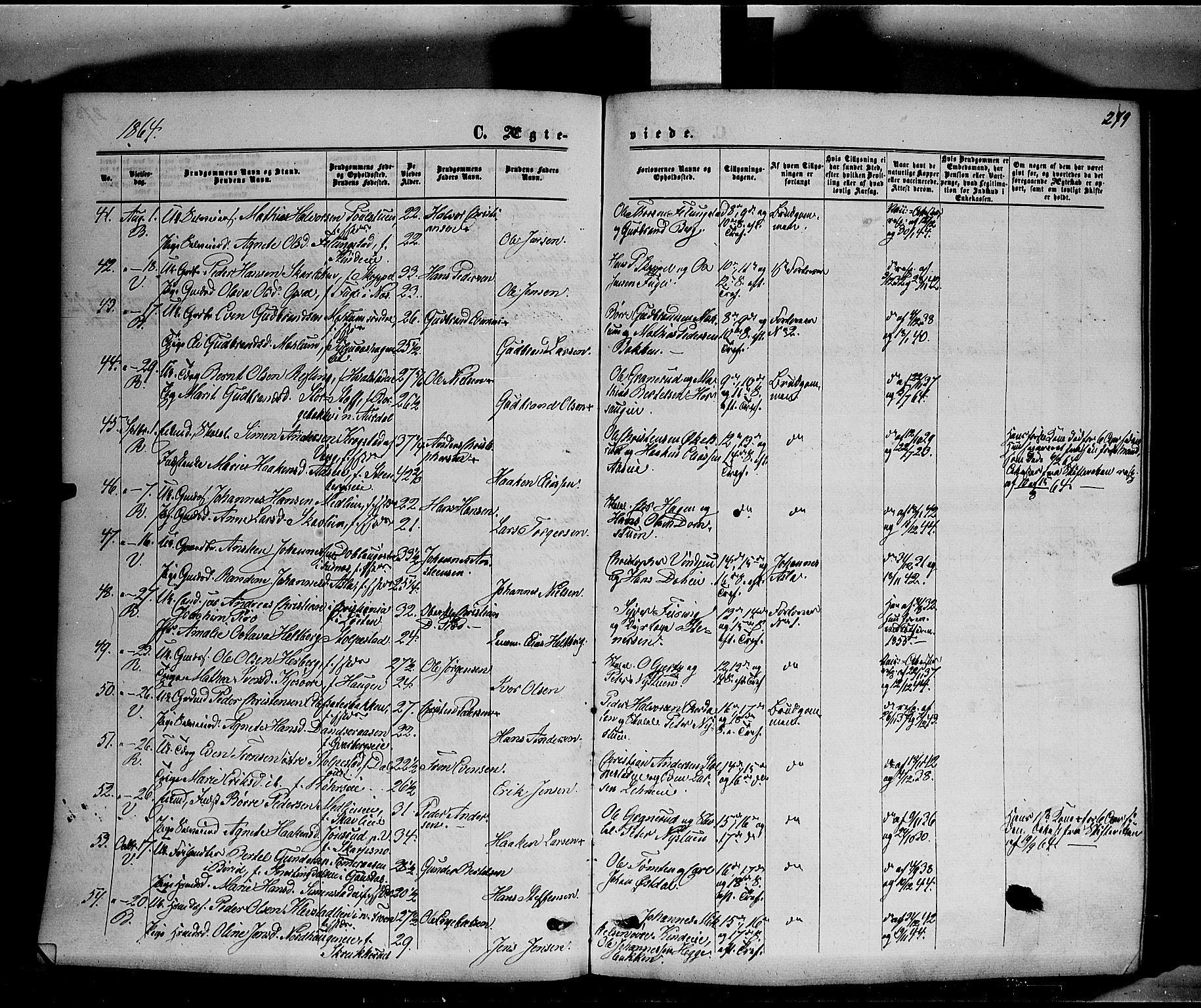 Ringsaker prestekontor, SAH/PREST-014/K/Ka/L0010: Parish register (official) no. 10, 1861-1869, p. 279