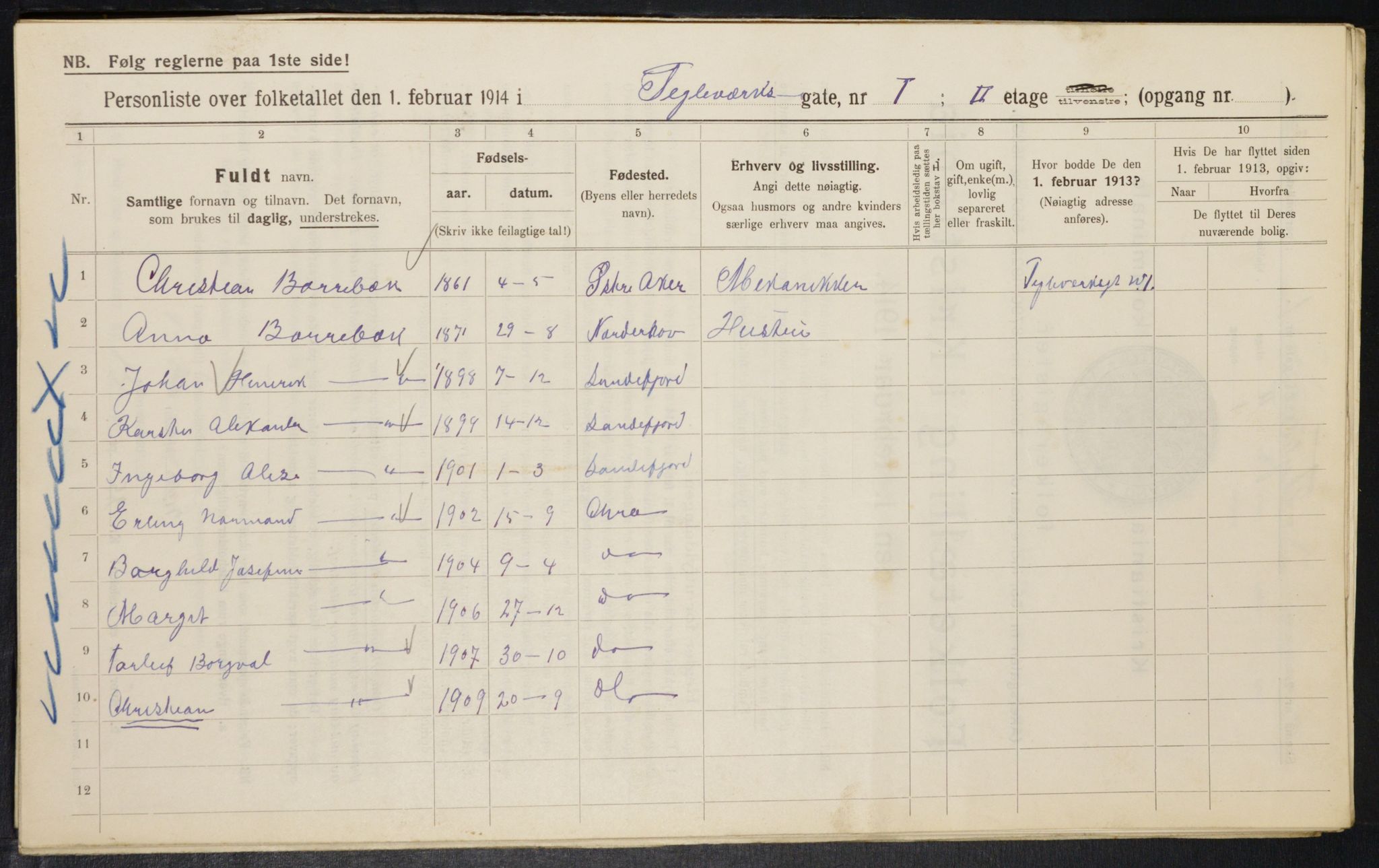 OBA, Municipal Census 1914 for Kristiania, 1914, p. 108052