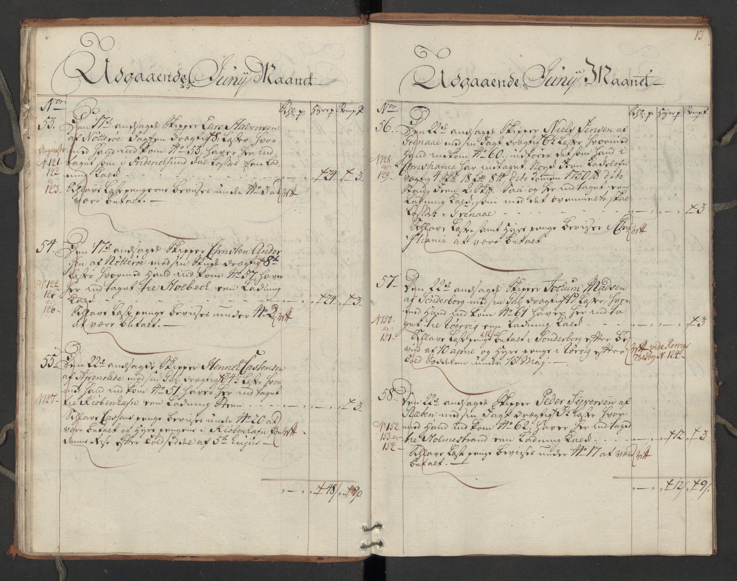 Generaltollkammeret, tollregnskaper, AV/RA-EA-5490/R06/L0064/0002: Tollregnskaper Kristiania / Utgående hovedtollbok Slependen, 1762, p. 12b-13a