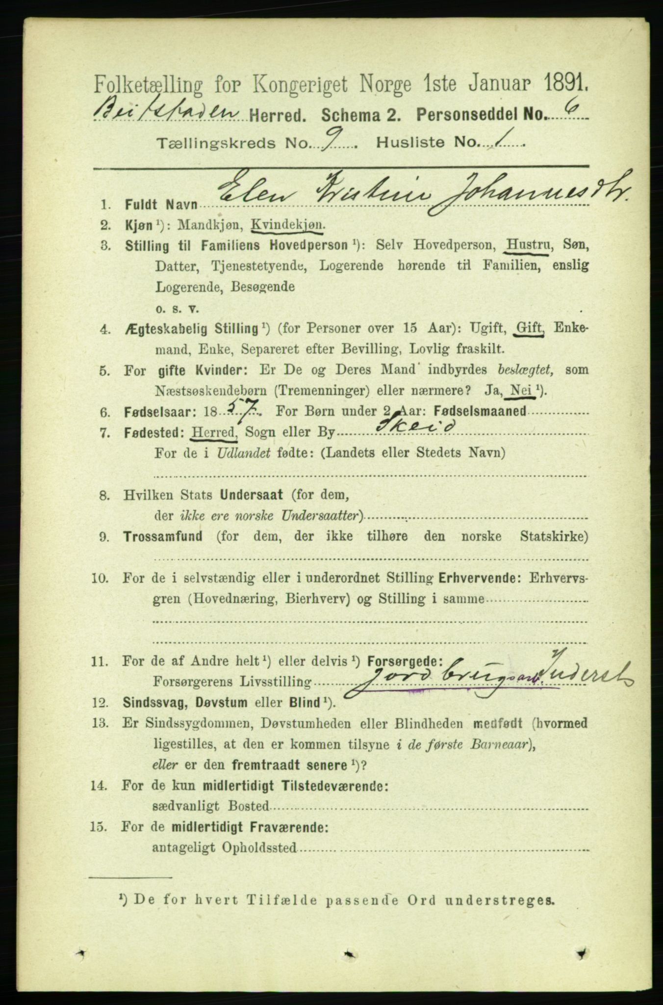 RA, 1891 census for 1727 Beitstad, 1891, p. 2420