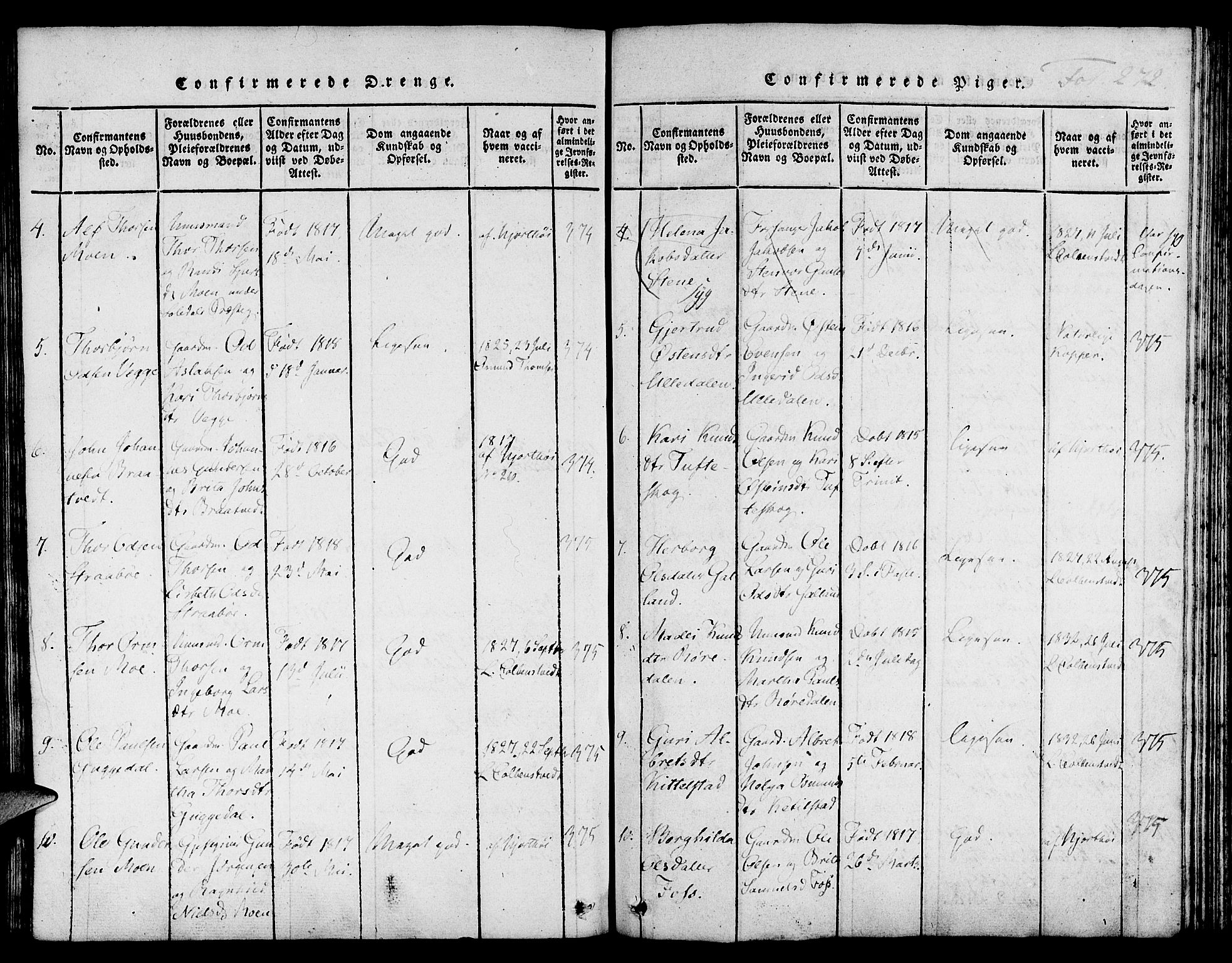 Suldal sokneprestkontor, SAST/A-101845/01/IV/L0006: Parish register (official) no. A 6, 1816-1836, p. 272