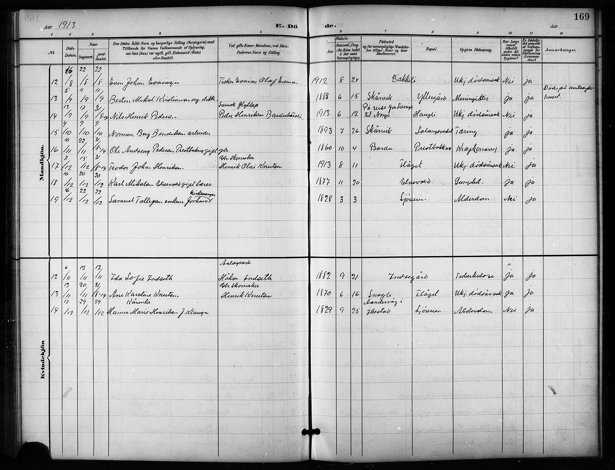 Salangen sokneprestembete, AV/SATØ-S-1324/H/Hb/L0004klokker: Parish register (copy) no. 4, 1900-1924, p. 169