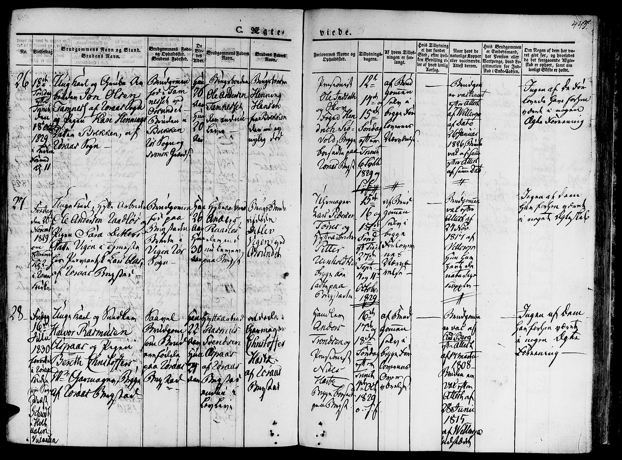 Ministerialprotokoller, klokkerbøker og fødselsregistre - Sør-Trøndelag, SAT/A-1456/681/L0930: Parish register (official) no. 681A08, 1829-1844, p. 443
