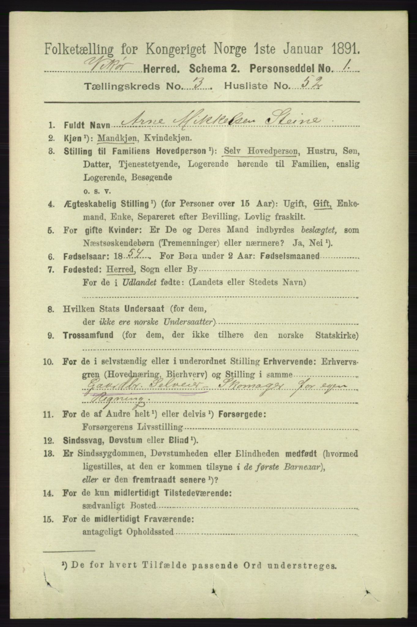 RA, 1891 census for 1238 Vikør, 1891, p. 1029