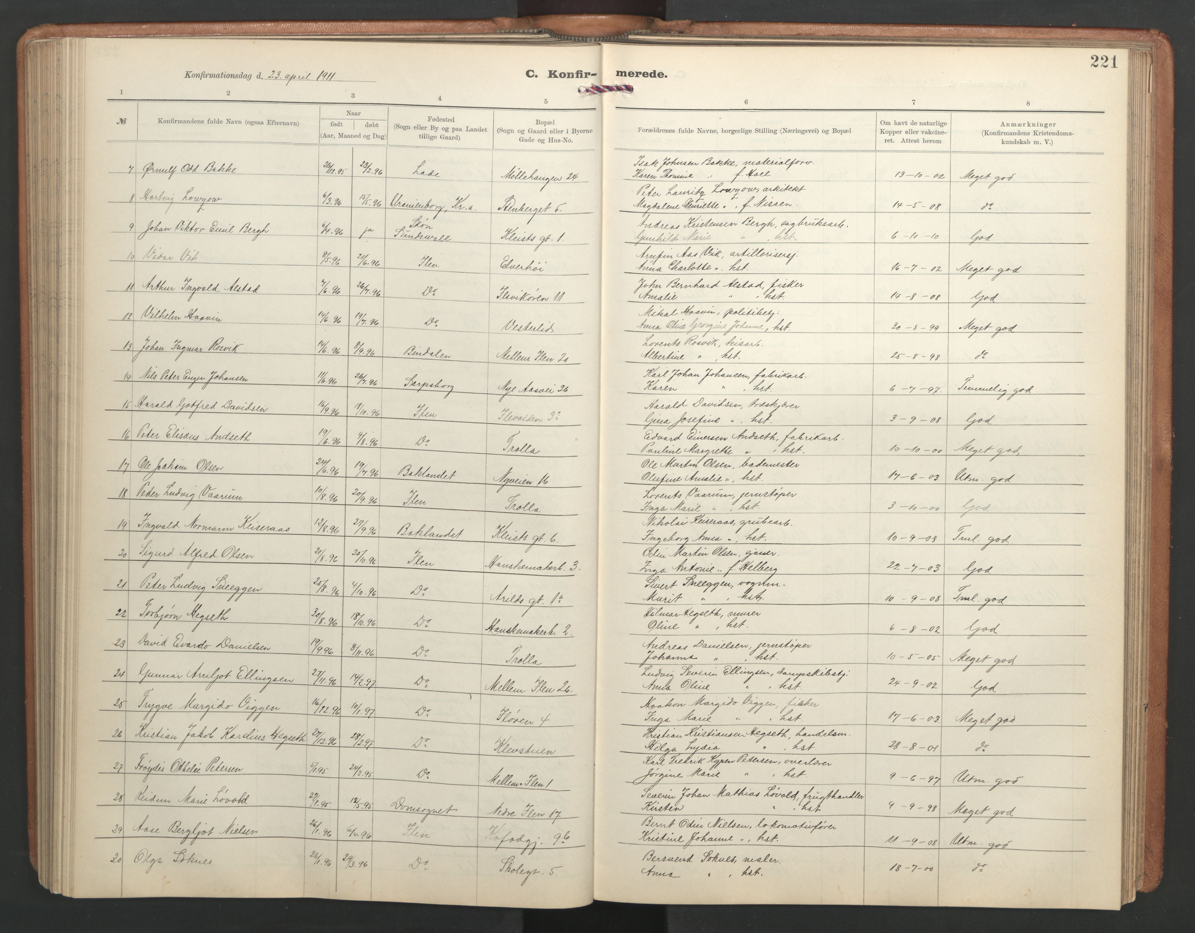 Ministerialprotokoller, klokkerbøker og fødselsregistre - Sør-Trøndelag, SAT/A-1456/603/L0173: Parish register (copy) no. 603C01, 1907-1962, p. 221