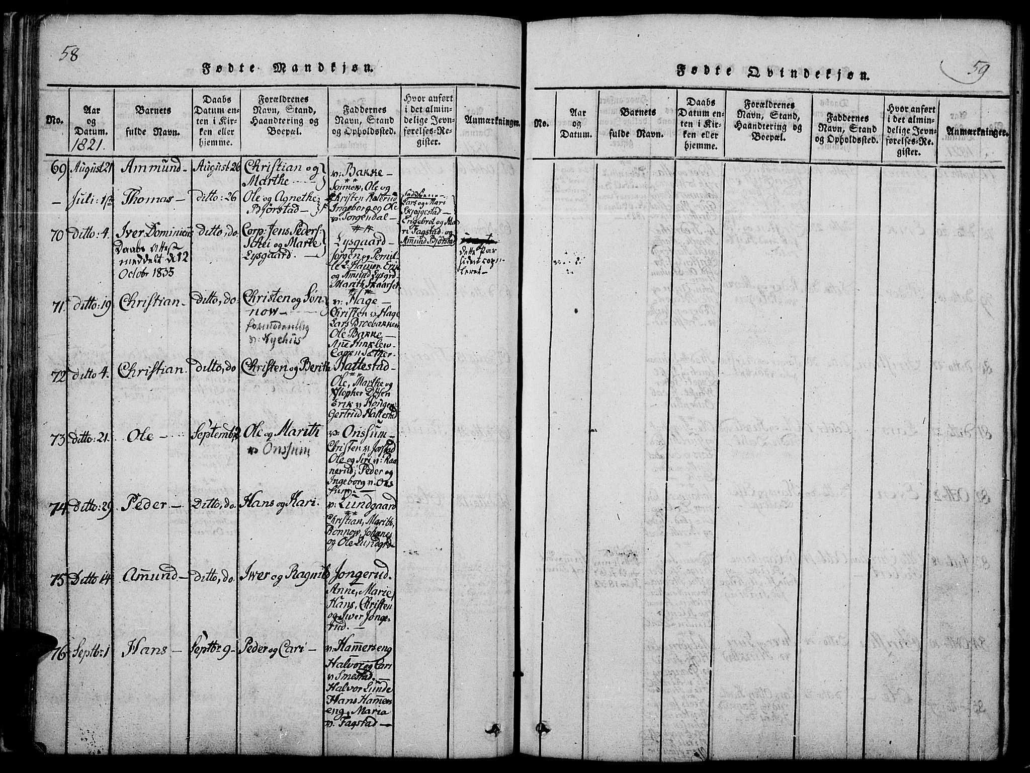 Fåberg prestekontor, AV/SAH-PREST-086/H/Ha/Haa/L0003: Parish register (official) no. 3, 1818-1833, p. 58-59