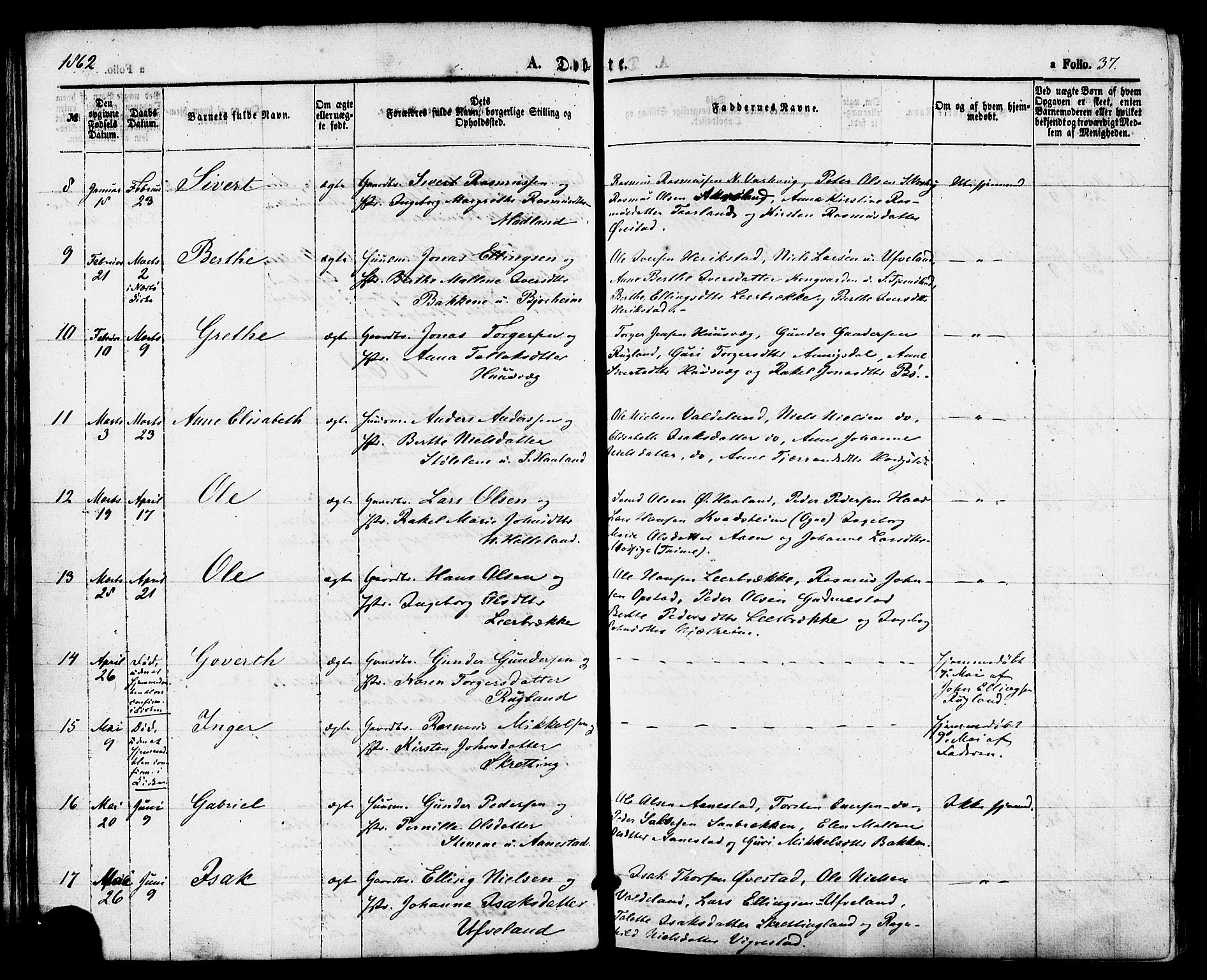 Hå sokneprestkontor, AV/SAST-A-101801/001/30BA/L0009: Parish register (official) no. A 8, 1855-1878, p. 37