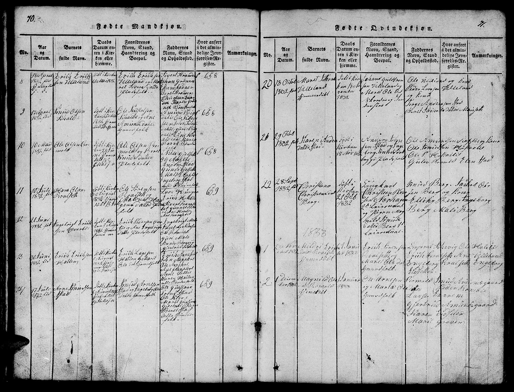 Ministerialprotokoller, klokkerbøker og fødselsregistre - Møre og Romsdal, SAT/A-1454/557/L0683: Parish register (copy) no. 557C01, 1818-1862, p. 70-71
