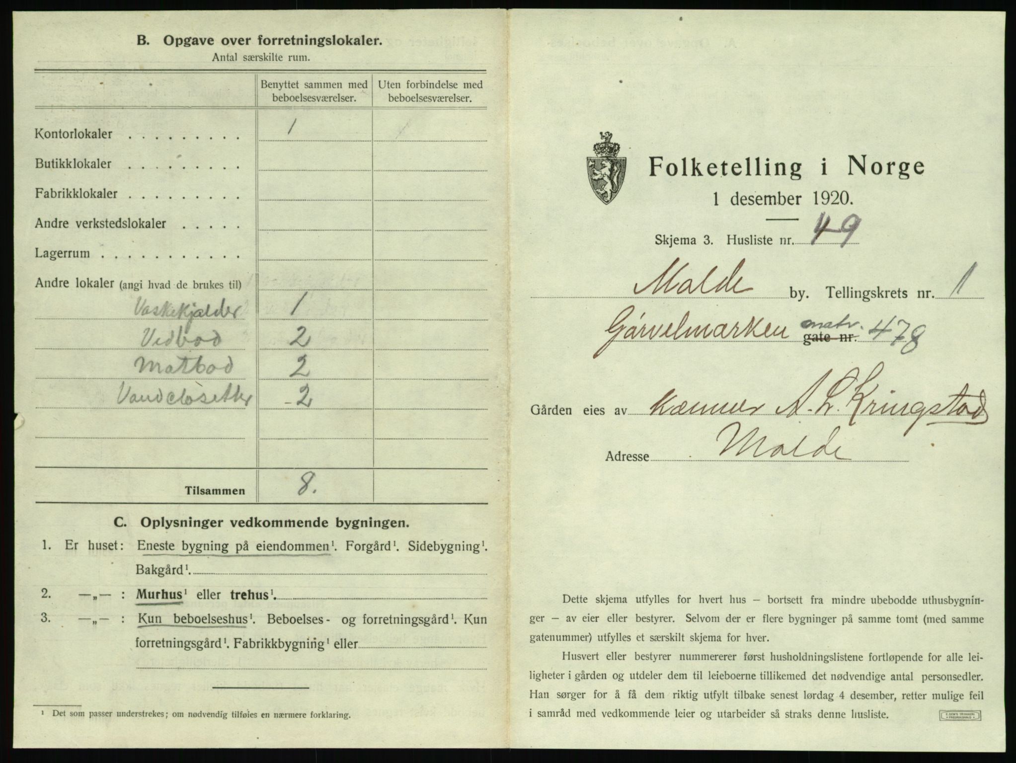 SAT, 1920 census for Molde, 1920, p. 121