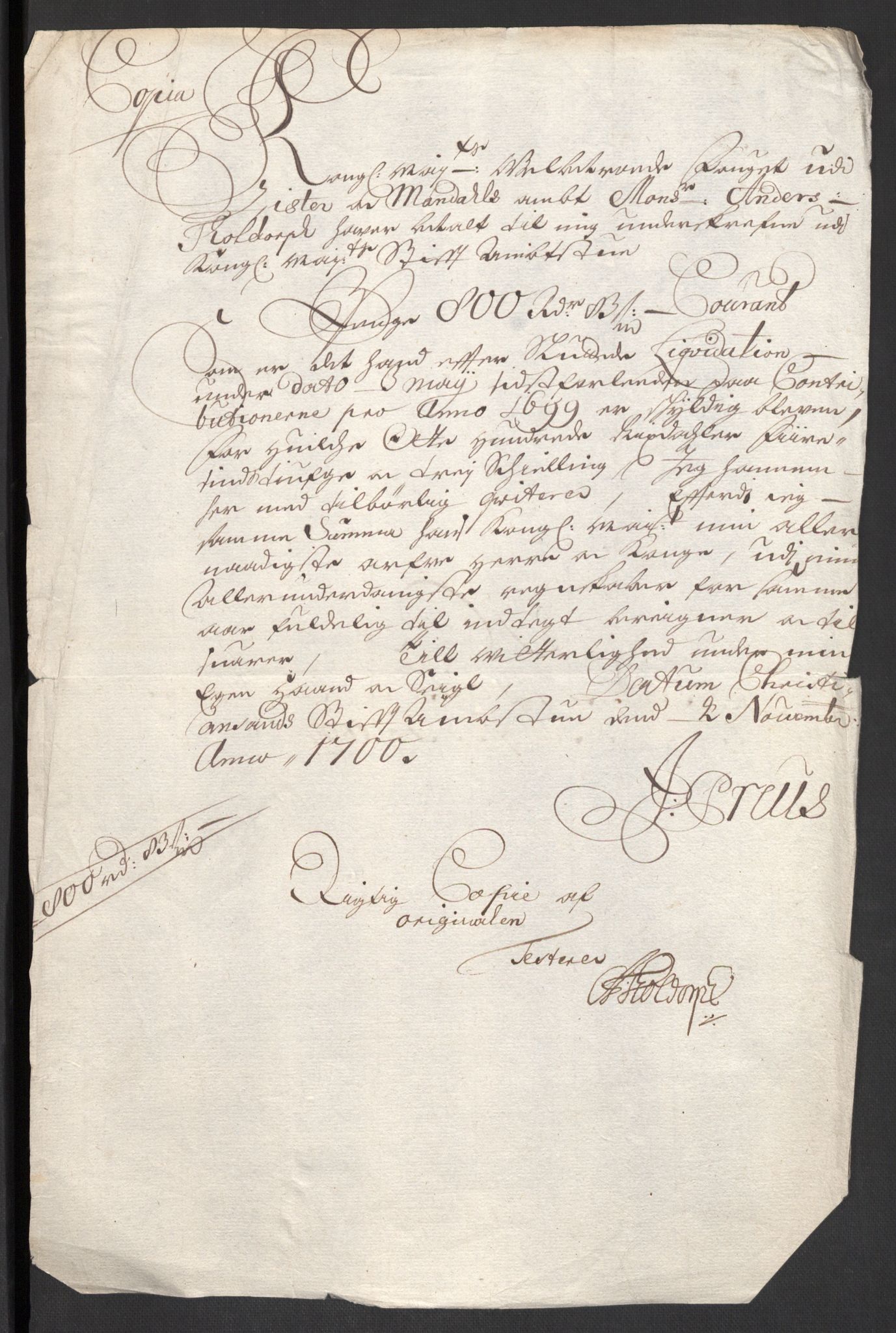 Rentekammeret inntil 1814, Reviderte regnskaper, Fogderegnskap, RA/EA-4092/R43/L2547: Fogderegnskap Lista og Mandal, 1698-1699, p. 327