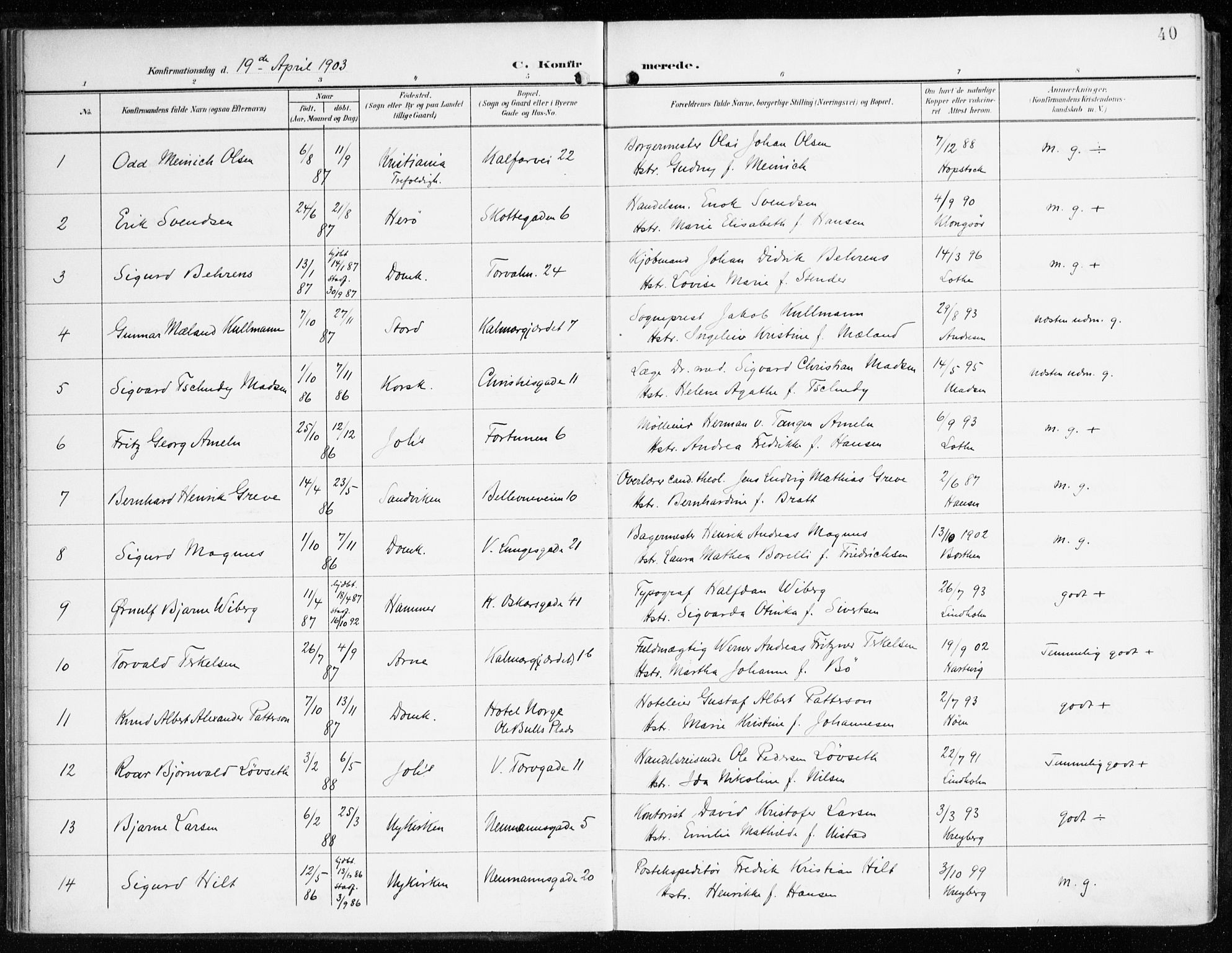 Domkirken sokneprestembete, SAB/A-74801/H/Haa/L0031: Parish register (official) no. C 6, 1898-1915, p. 40