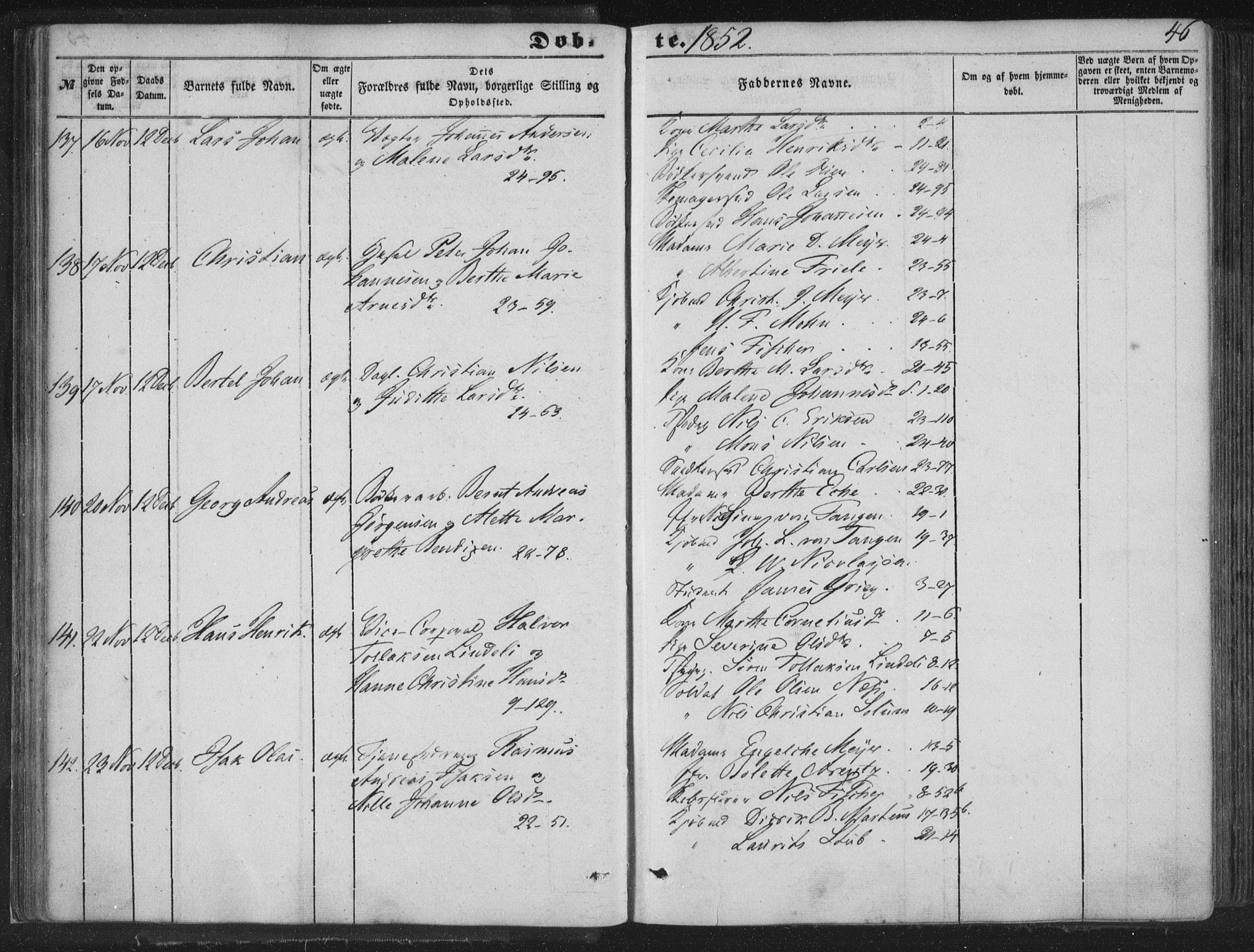 Korskirken sokneprestembete, AV/SAB-A-76101/H/Haa/L0017: Parish register (official) no. B 3, 1851-1857, p. 46