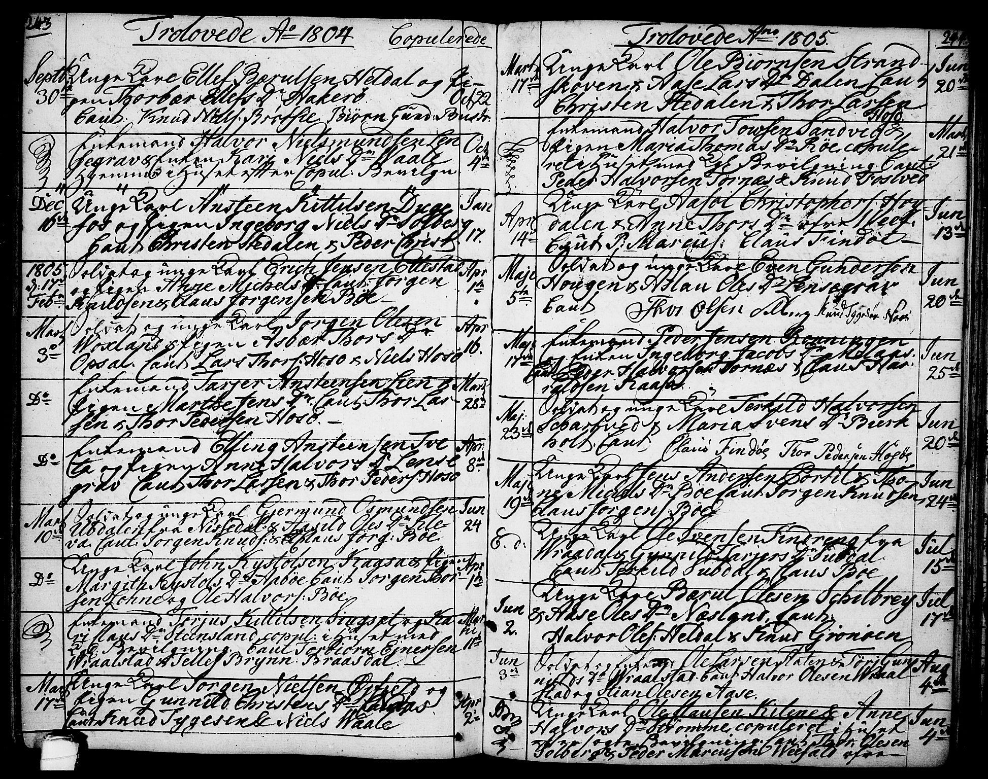 Drangedal kirkebøker, SAKO/A-258/F/Fa/L0003: Parish register (official) no. 3, 1768-1814, p. 243-244