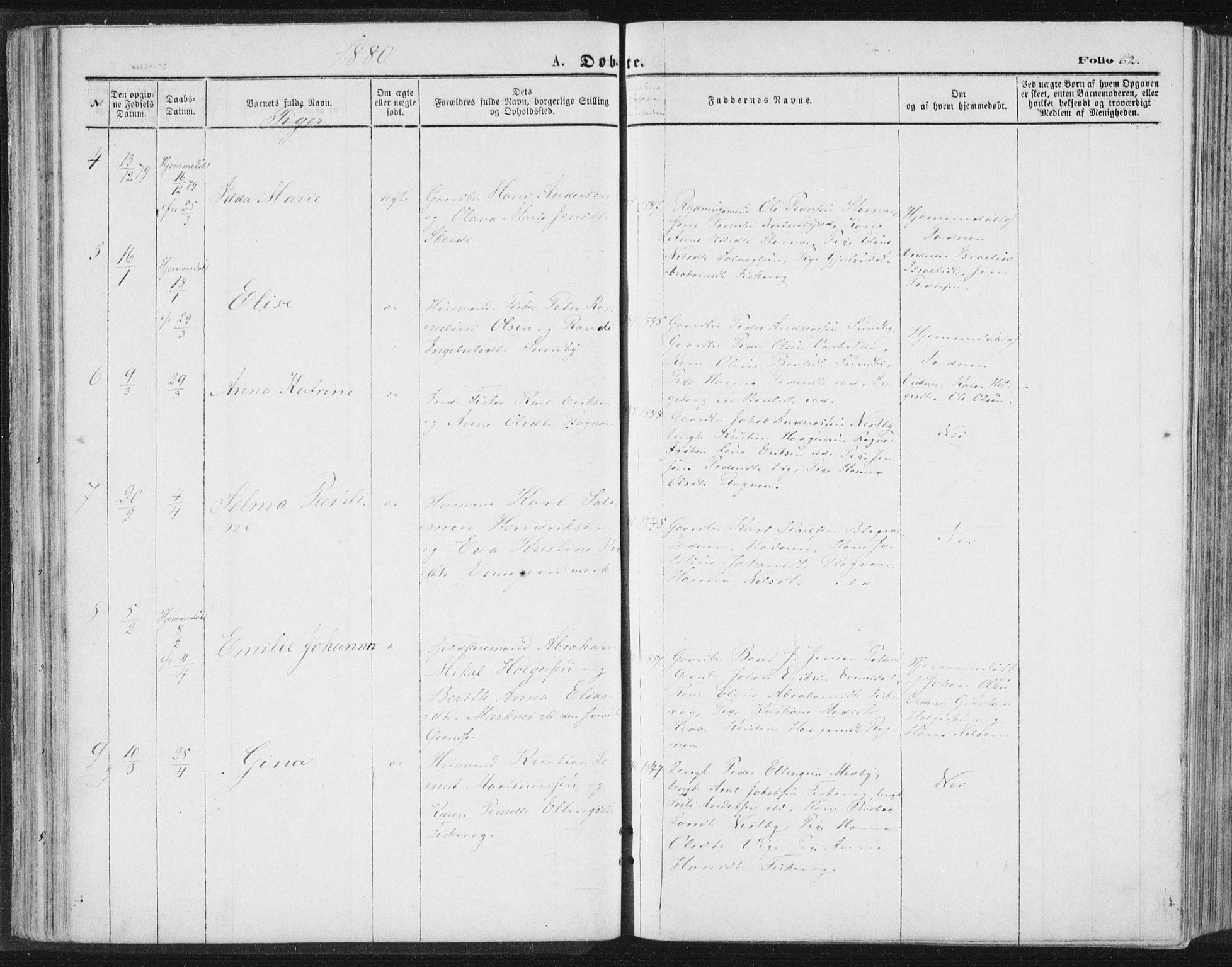Ministerialprotokoller, klokkerbøker og fødselsregistre - Nordland, AV/SAT-A-1459/847/L0668: Parish register (official) no. 847A08, 1872-1886, p. 62