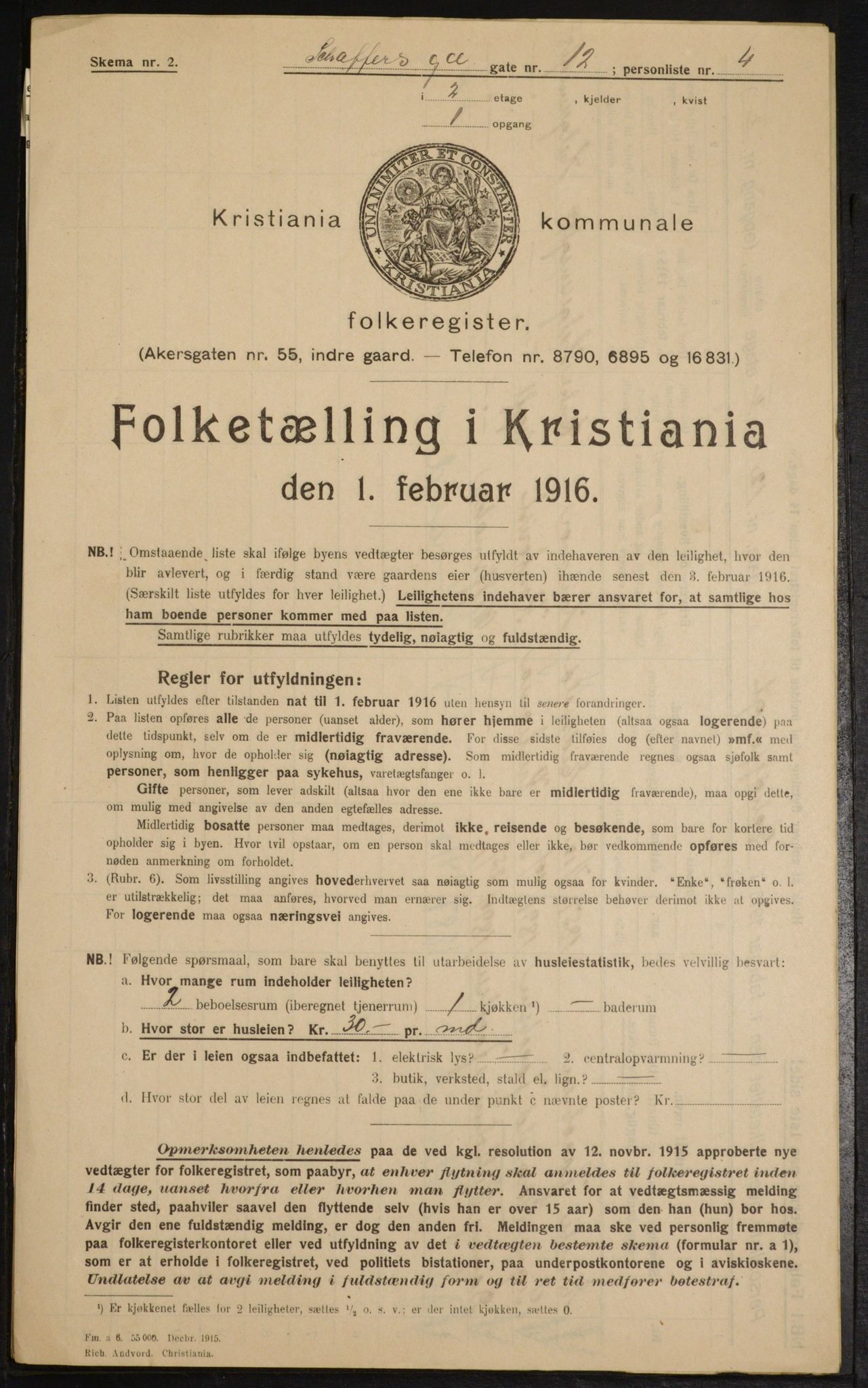 OBA, Municipal Census 1916 for Kristiania, 1916, p. 95588