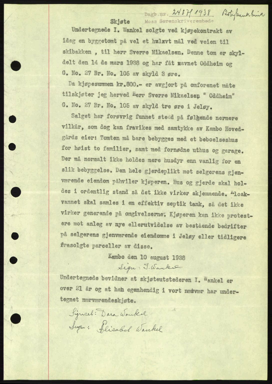 Moss sorenskriveri, SAO/A-10168: Mortgage book no. A5, 1938-1939, Diary no: : 2437/1938