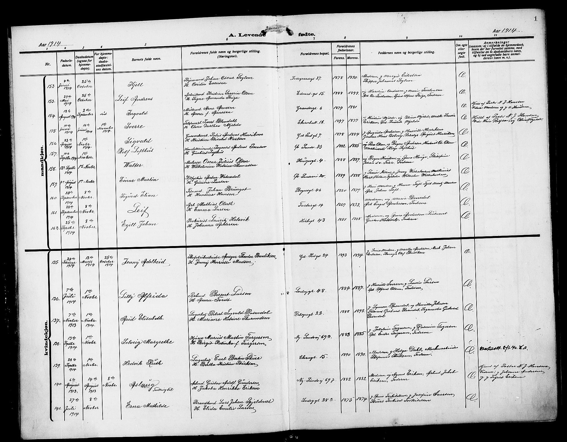 Sandviken Sokneprestembete, SAB/A-77601/H/Hb/L0005: Parish register (copy) no. B 2, 1914-1925, p. 1