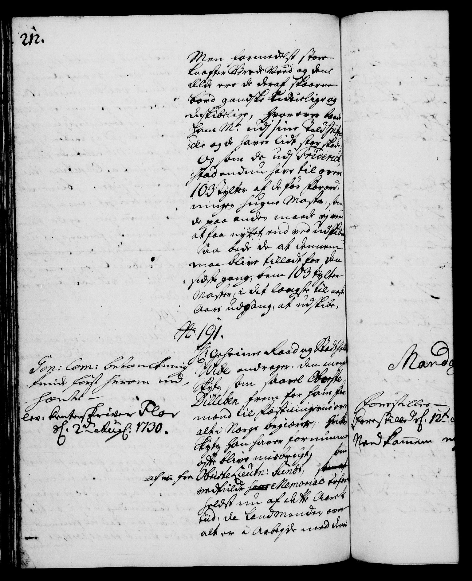 Rentekammeret, Kammerkanselliet, RA/EA-3111/G/Gh/Gha/L0012: Norsk ekstraktmemorialprotokoll (merket RK 53.57), 1730, p. 212