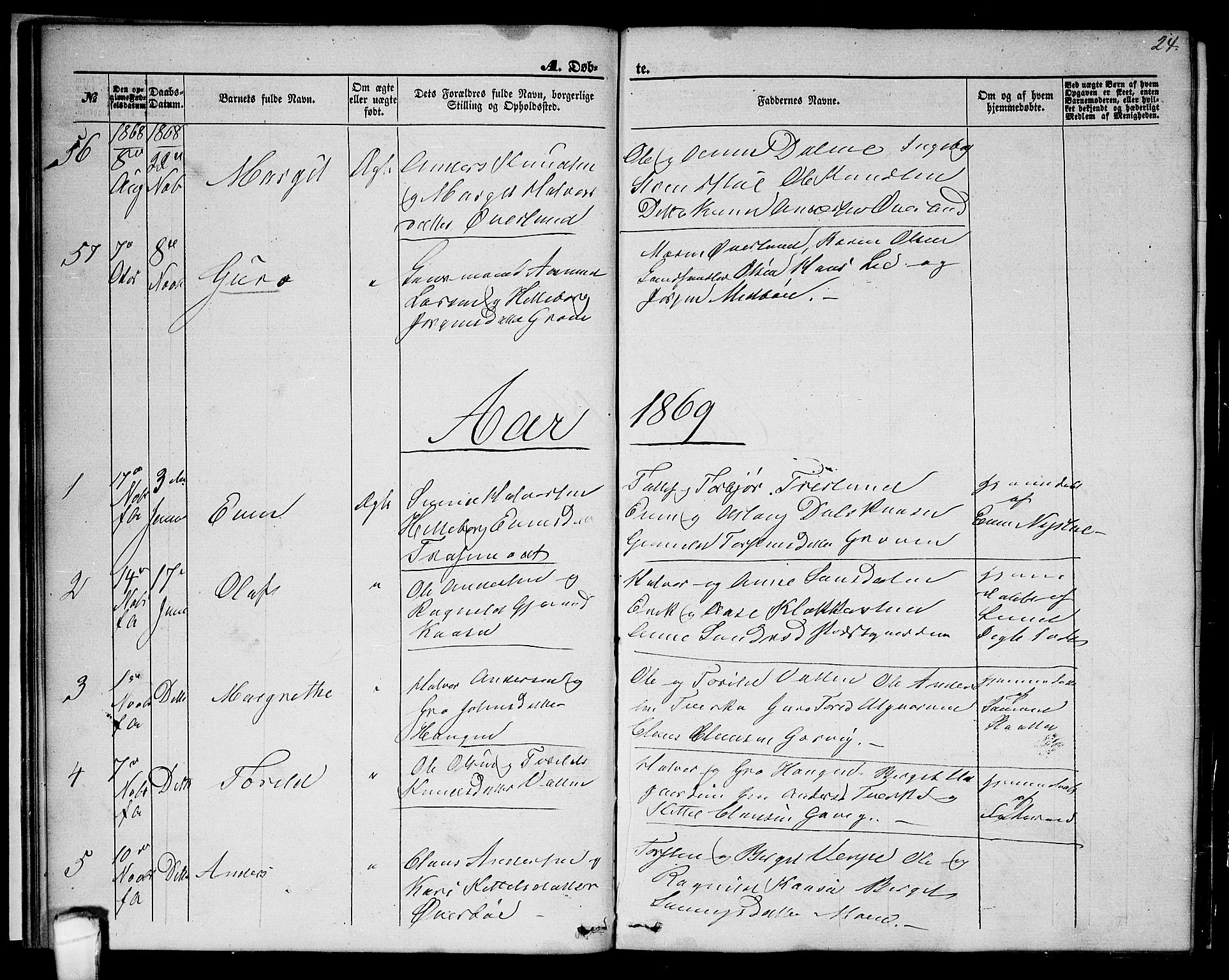 Seljord kirkebøker, SAKO/A-20/G/Ga/L0003: Parish register (copy) no. I 3, 1866-1873, p. 24