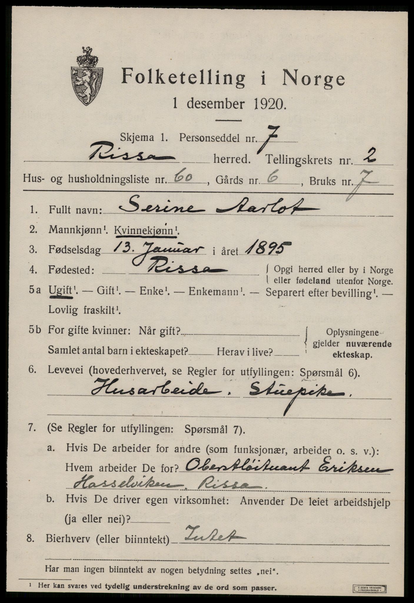 SAT, 1920 census for Rissa, 1920, p. 2489