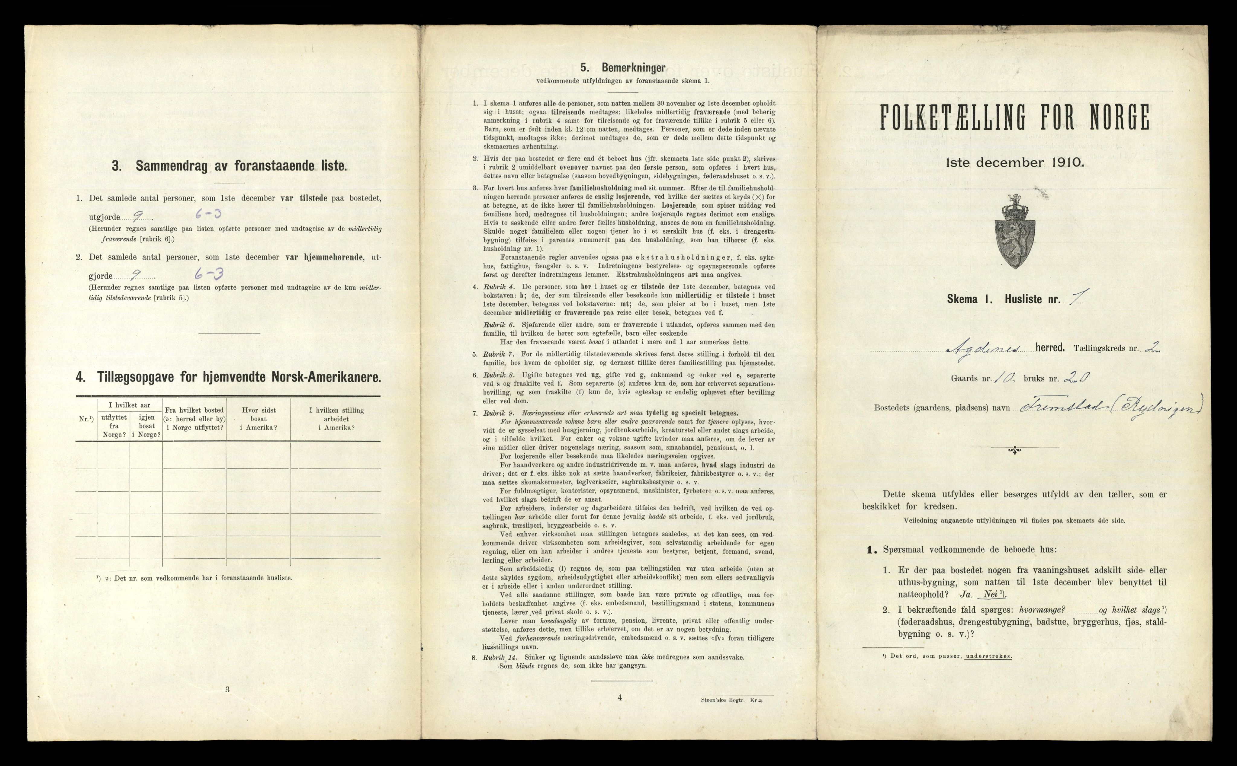 RA, 1910 census for Agdenes, 1910, p. 119