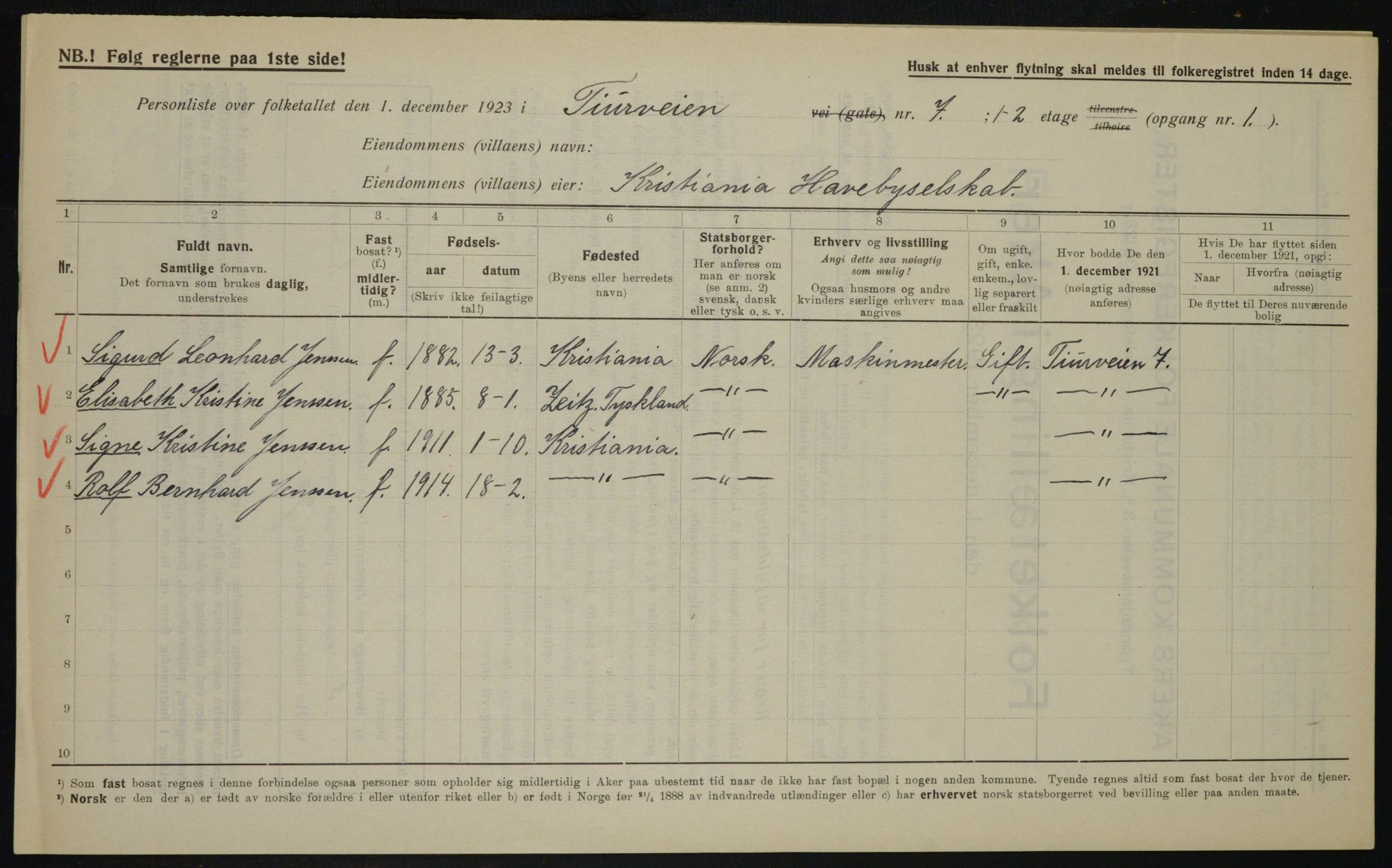 , Municipal Census 1923 for Aker, 1923, p. 21675