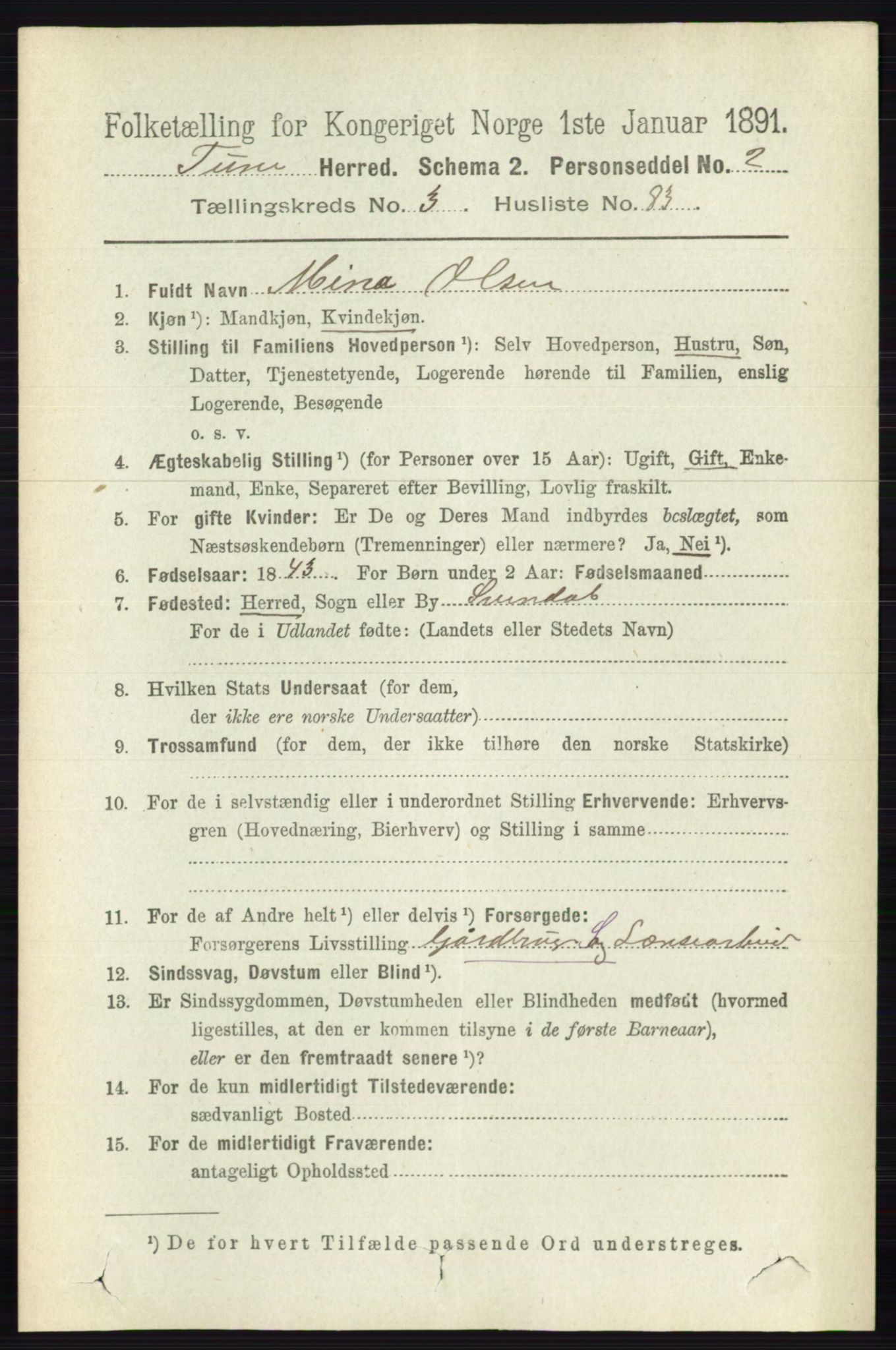 RA, 1891 census for 0130 Tune, 1891, p. 2028