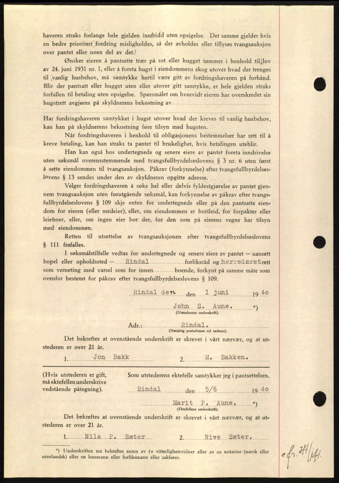 Nordmøre sorenskriveri, AV/SAT-A-4132/1/2/2Ca: Mortgage book no. B87, 1940-1941, Diary no: : 1025/1940