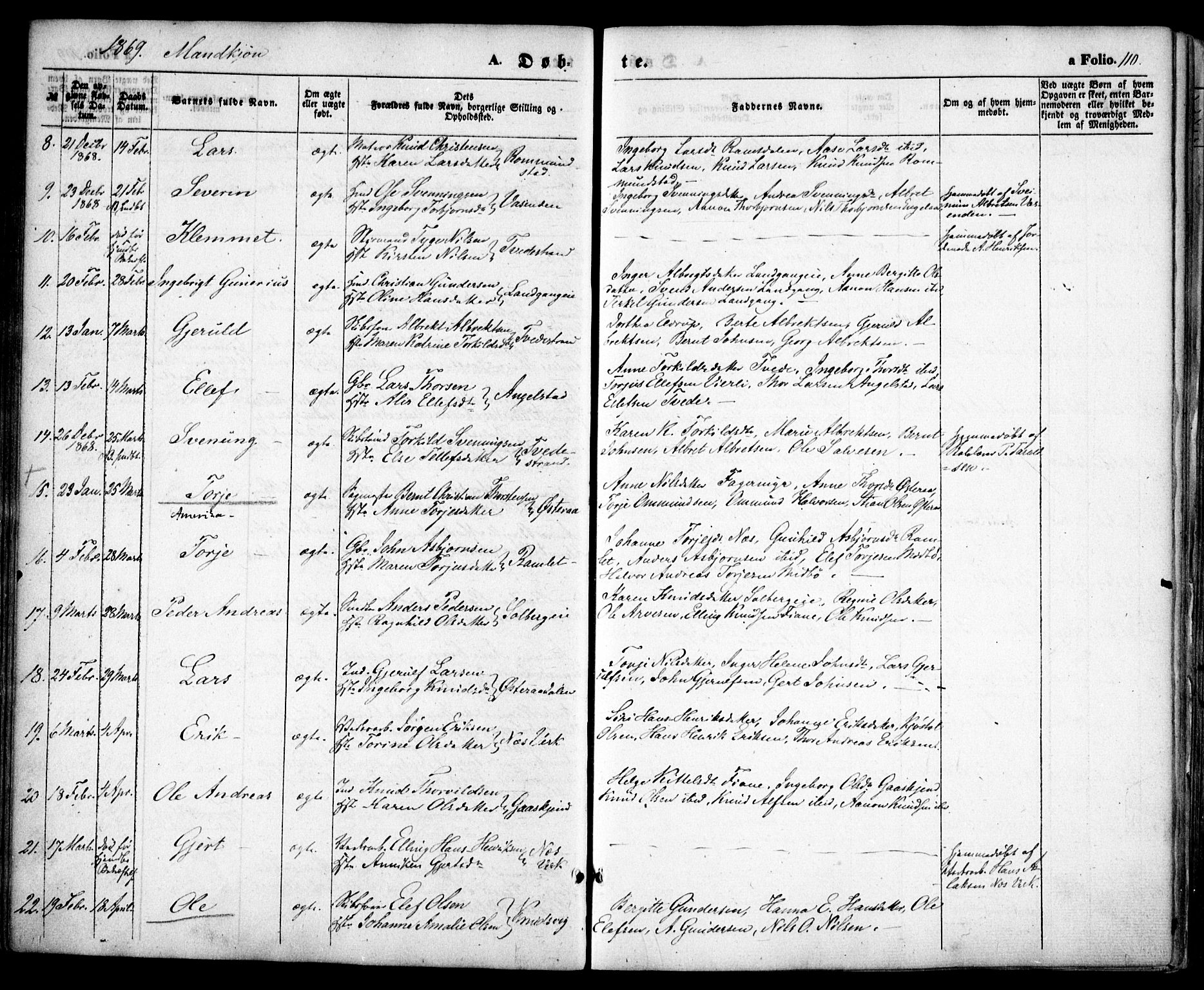 Holt sokneprestkontor, AV/SAK-1111-0021/F/Fa/L0009: Parish register (official) no. A 9, 1861-1871, p. 110